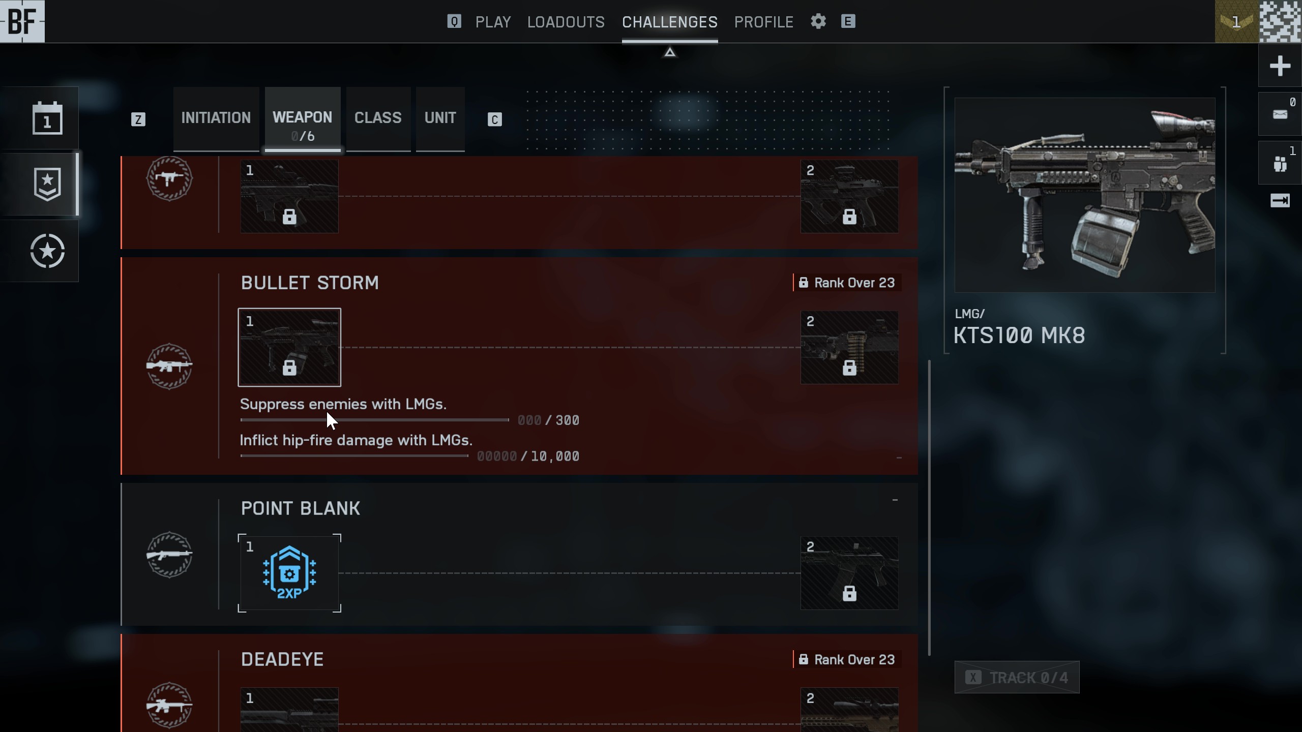 Battlefield 6 progression update: The Bullet Storm assignment to unlock the KTS100 MK8 LMG in the menu.