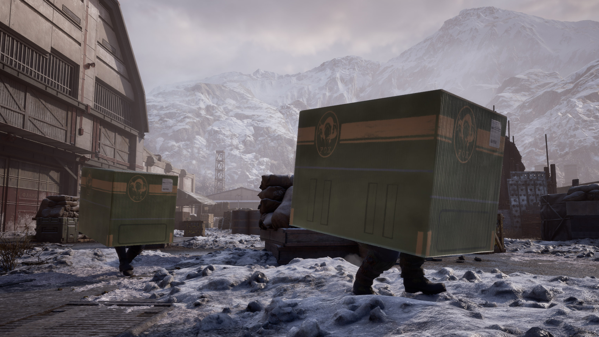 Two soldiers sneak in cardboard boxes in Metal Gear Solid Delta: Snake Eater multiplayer.