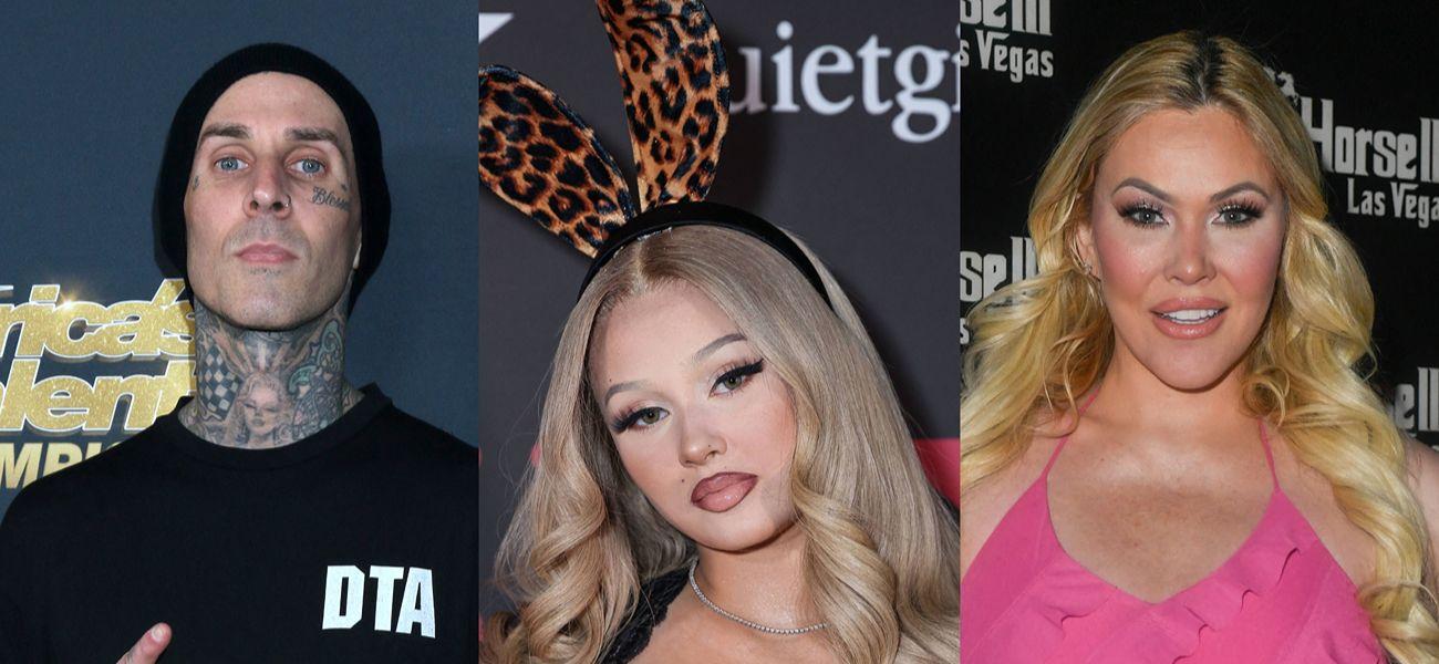 A photo collage of Travis Barker, Alabama Barker, and Shanna Moakler.