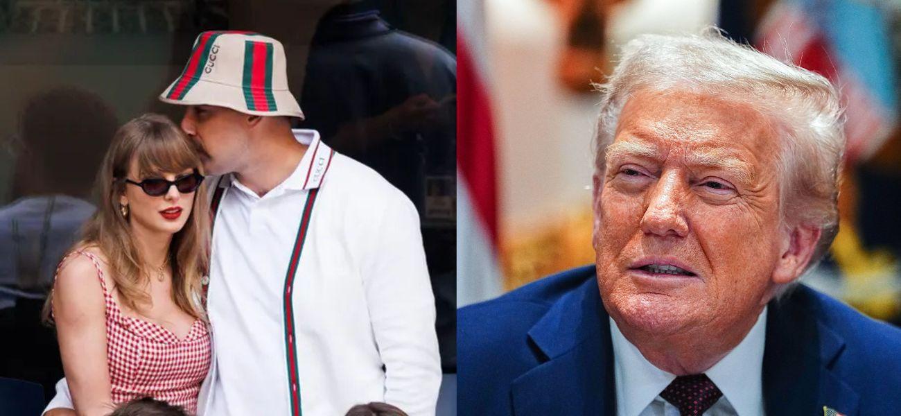 Taylor Swift and Travis Kelce (left) Donald Trump (right)