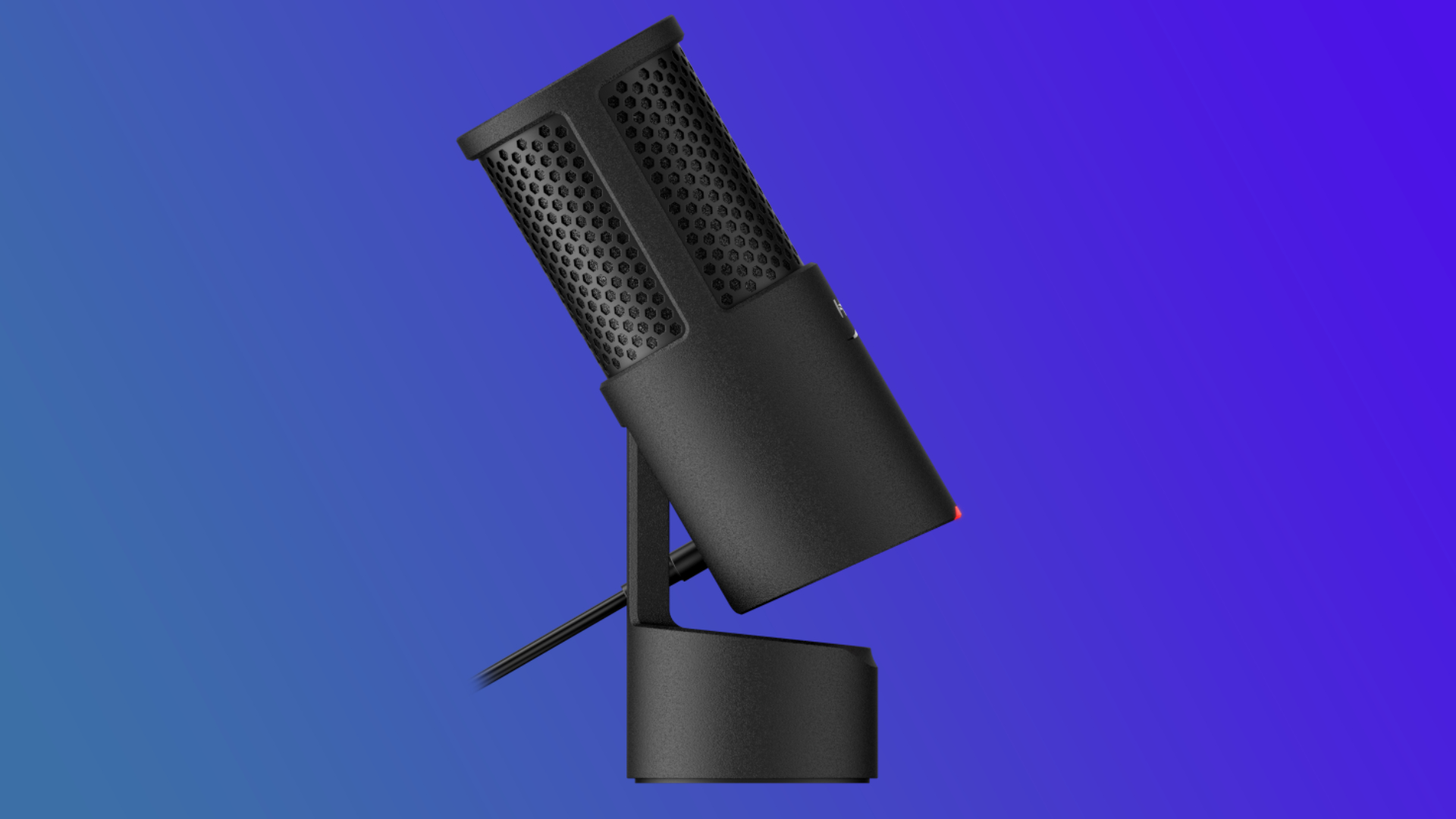 The HyperX SoloCast 2 Microphone on a blue gradient background