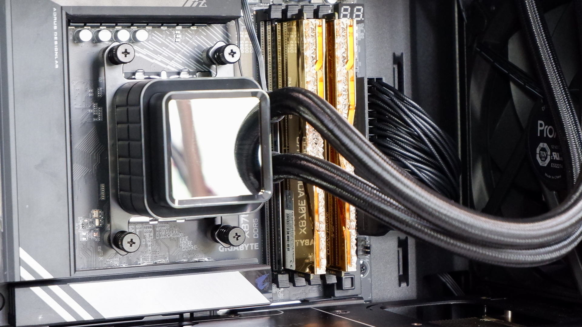 A gaming PC in the process of being built, using Radeon and Ryzen components and an Asus Pro Art PA401 PC case.