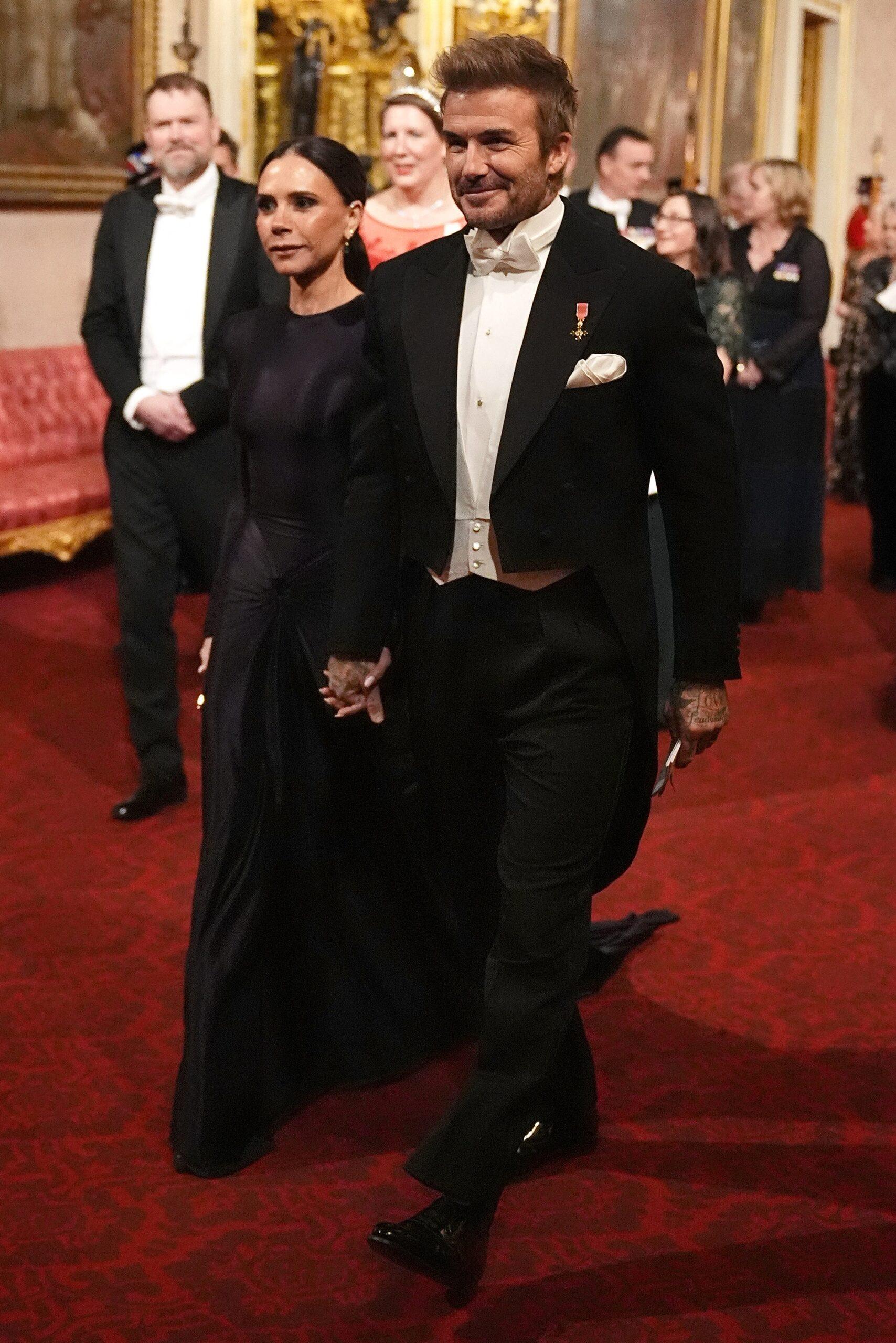 David Beckham and Victoria Beckham attend a State Banquet for The Amir of the State of Qatar, at Buckingham Palace