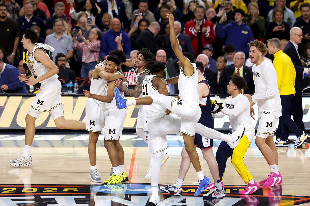 Michigan celebrates its national championship win on Monday nightCredit: Andy Lyons/Getty