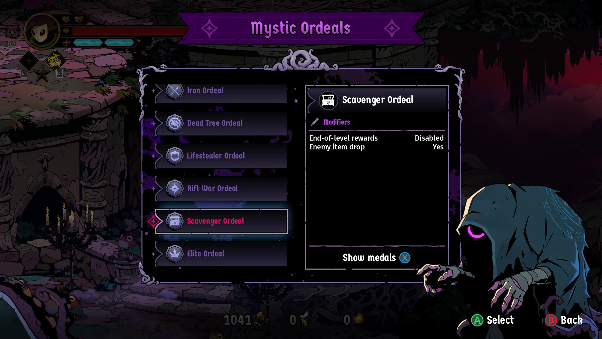 The Mystic Ordeals screen in Absolum.