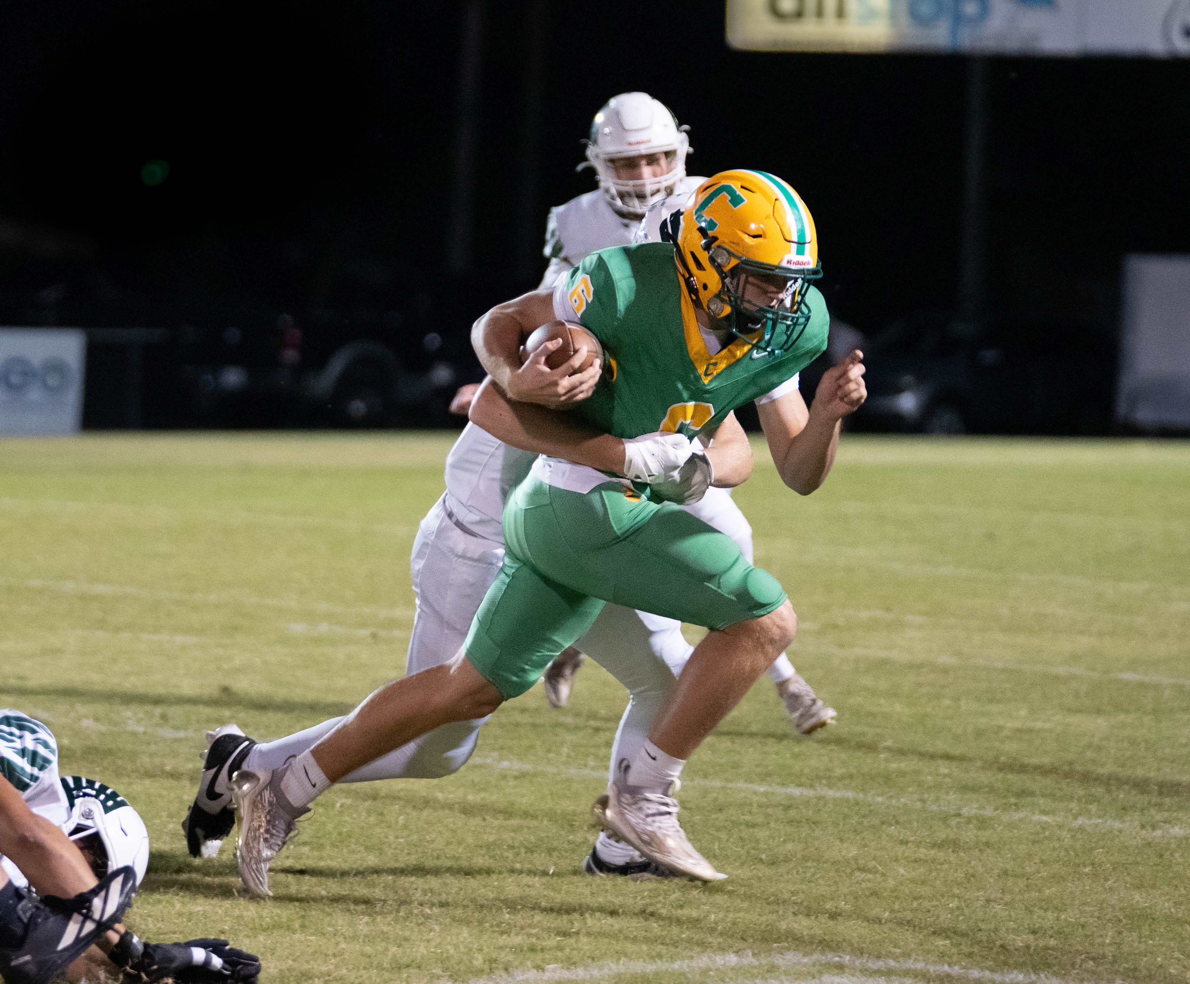 Crusaders Ethan Crandall (6) carries the ball during the South Walton vs Catholic football game at Pensacola Catholic High School on Oct. 24, 2025.