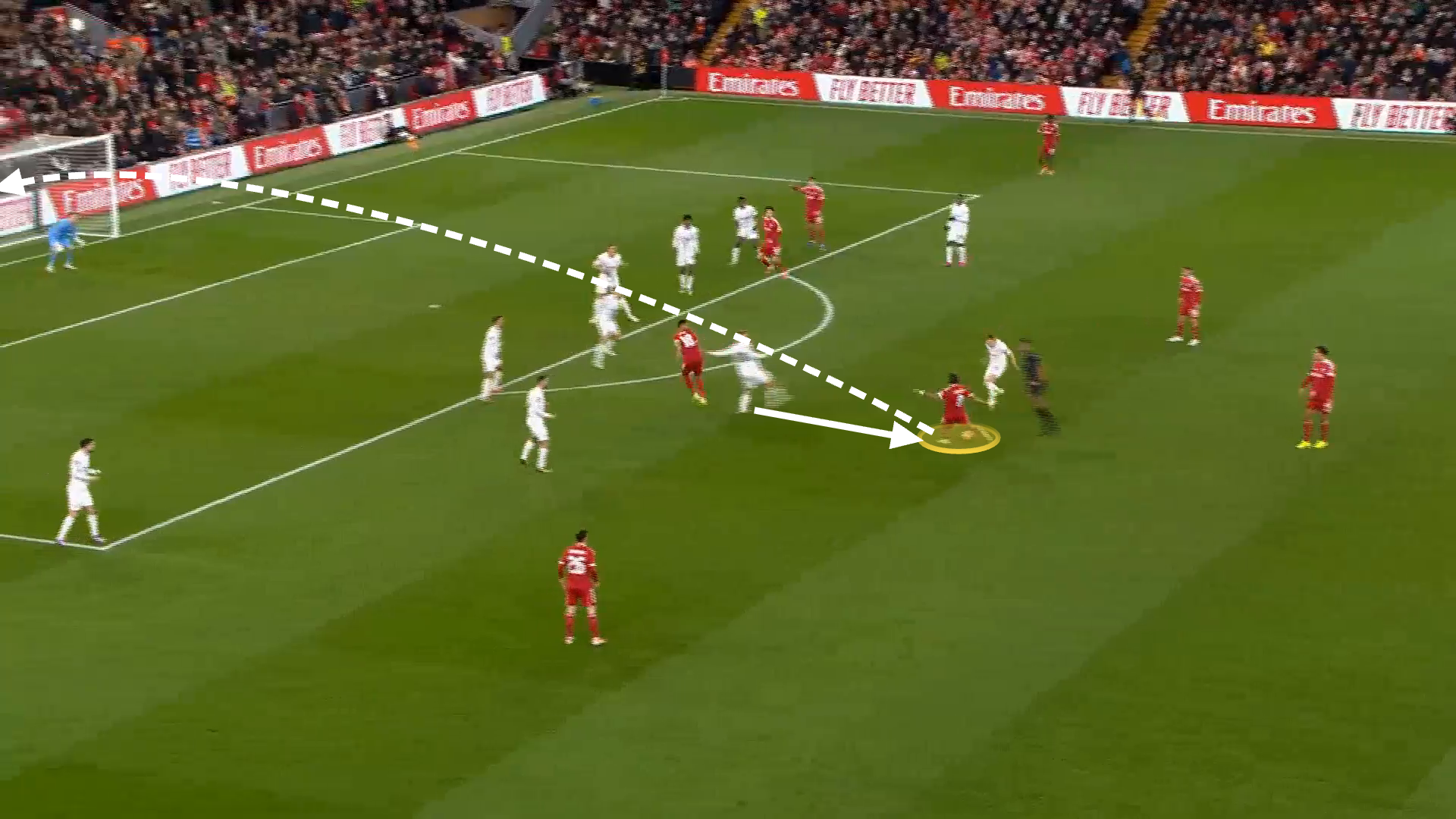 Screengrab showing Szoboszlai's long range goal against Barnsley in the FA Cup this season