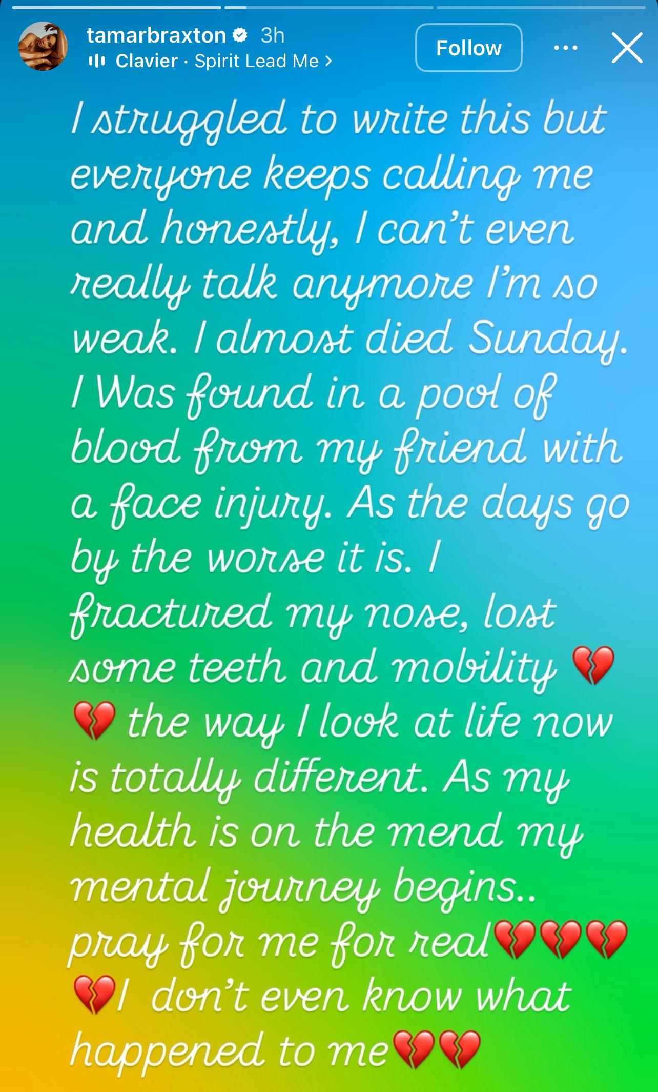 Tamar Braxton narrates near death experience