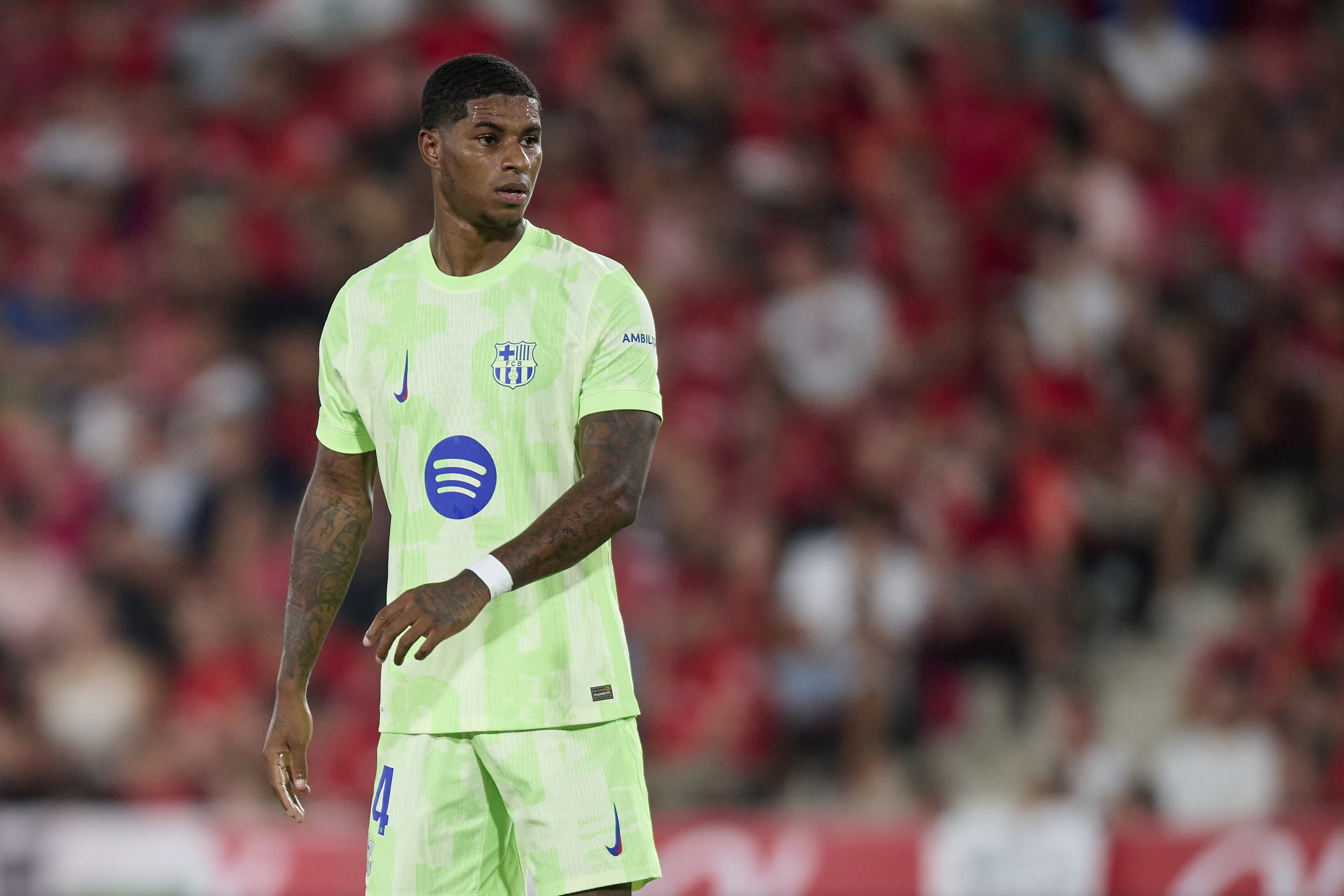 MALLORCA, SPAIN - AUGUST 16: Marcus Rashford of FC Barcelona looks on during the LaLiga EA Sports match between RCD Mallorca and FC Barcelona at Estadio de Son Moix on August 16, 2025 in Mallorca, Spain. (Photo by Cristian Trujillo/Quality Sport Images/Getty Images)