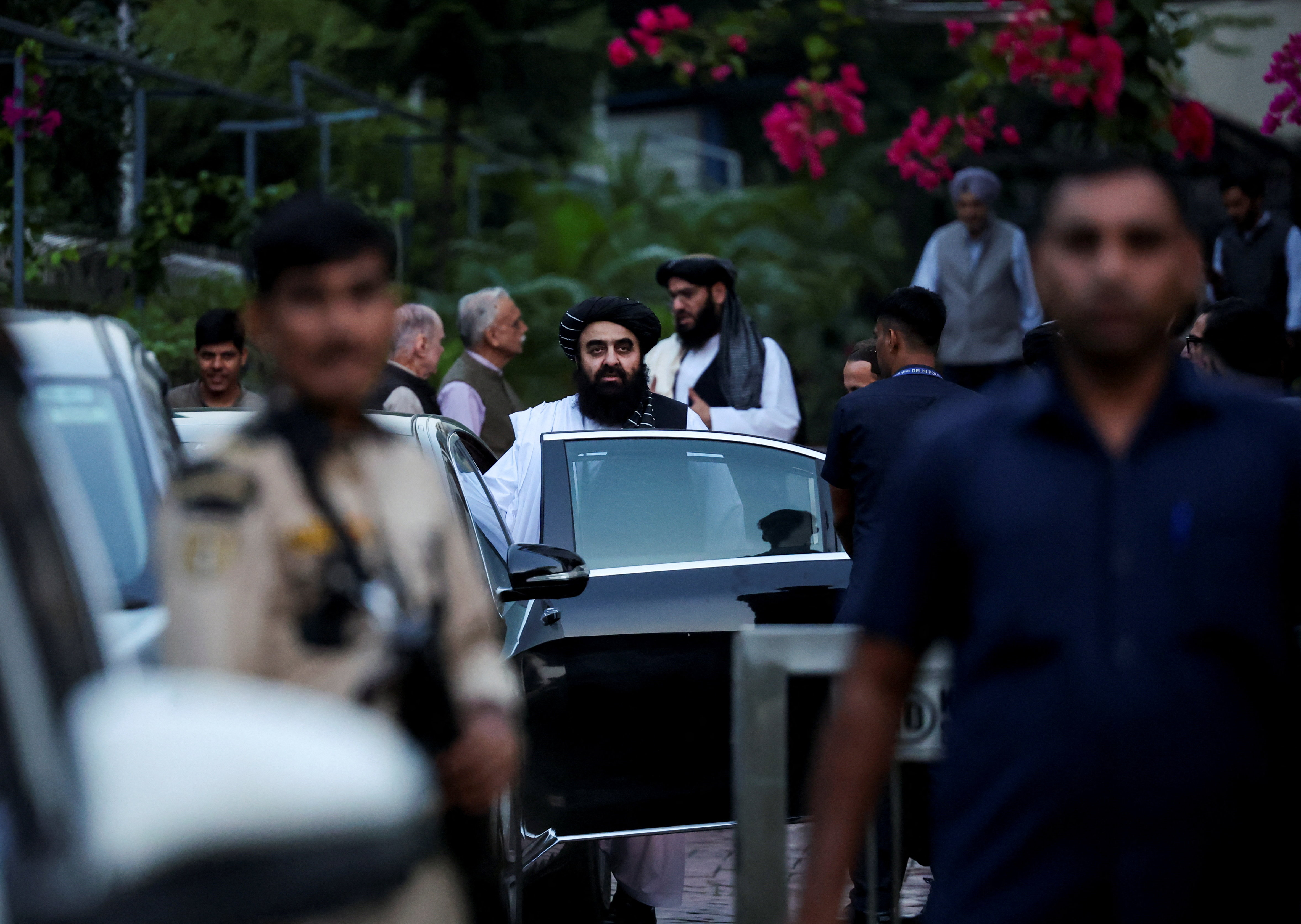 Taliban Foreign Minister Mawlawi Amir Khan Muttaqi leaves the building of Vivekananda International Foundation after meetings, in New Delhi, India, October 10, 2025. REUTERS/Anushree Fadnavis