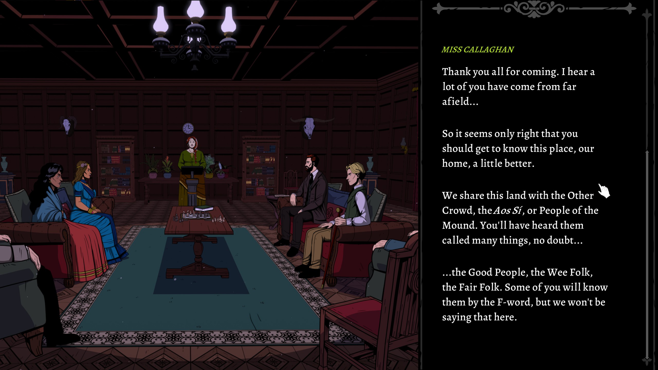 Screenshots of in-game exploration and conversation throughout The Seance of Blake Manor.