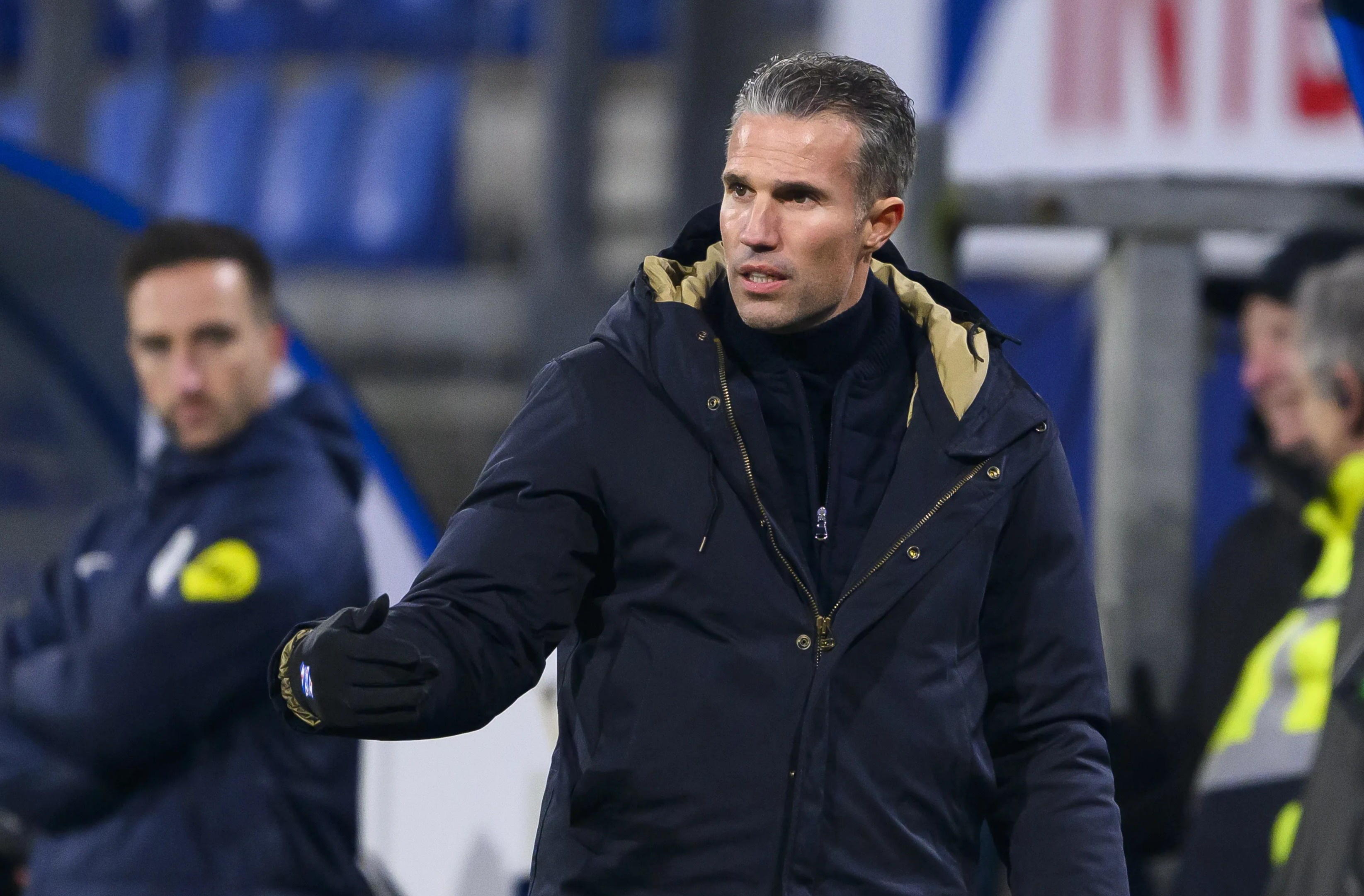 Robin van Persie, SC Heerenveen coach, at a soccer match.