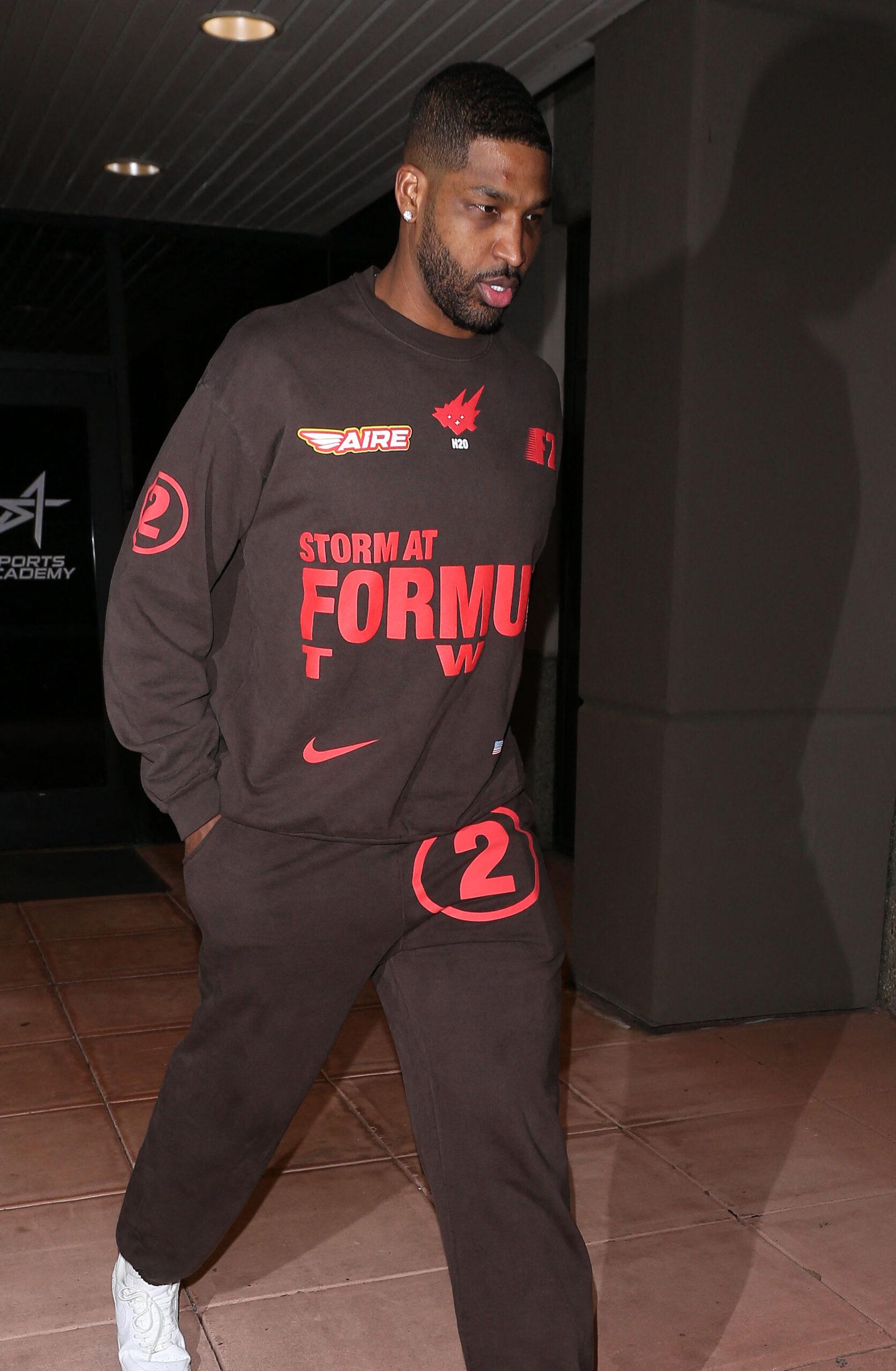 Tristan Thompson is seen leaving Kim Kardashian's sons basketball game