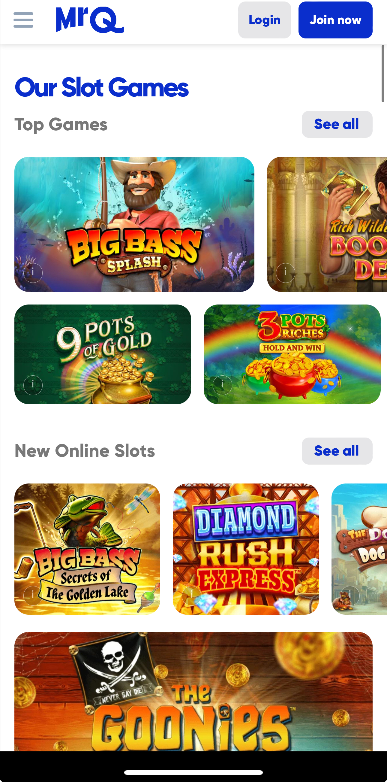 MrQ online slot games screenshots.