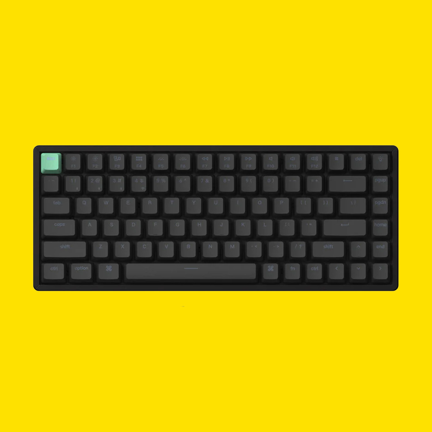 Keychron keyboard on yellow background.