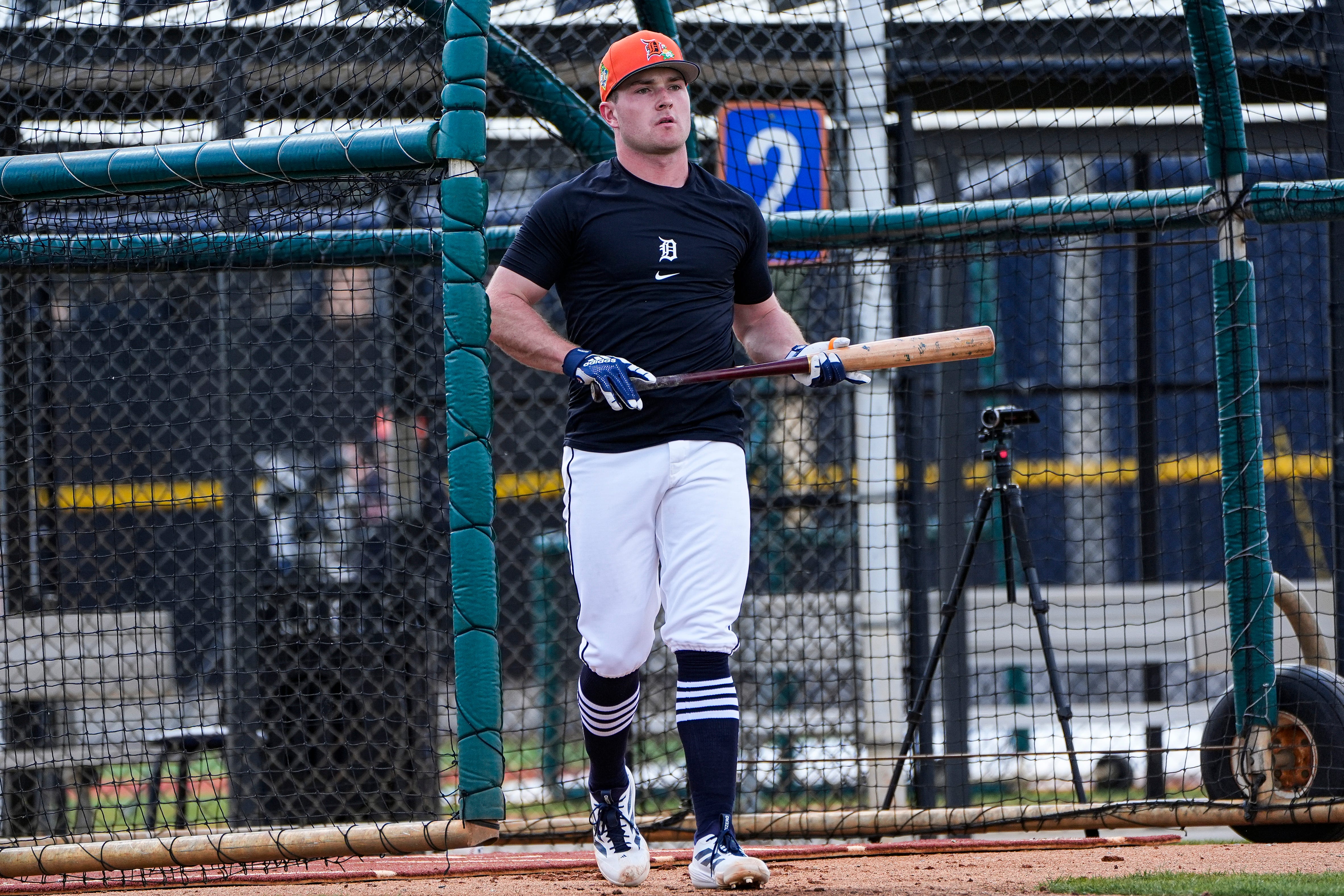Detroit Tigers infielder Kevin McGonigle practices during spring training at TigerTown in Lakeland, Fla. on Sunday, Feb. 15, 2026.