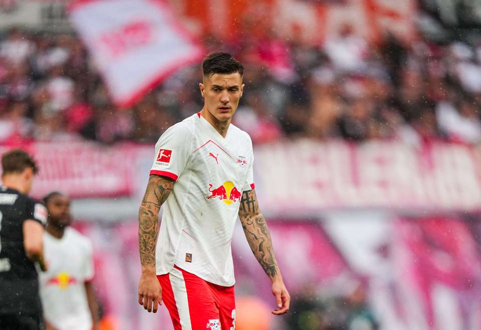 Benjamin Sesko of RB Leipzig looks on during the 1. Bundesliga match between RB Leipzig and VfB Stuttgart at Red Bull arena, Leipzig, Germany on May 17, 2025. (Photo by Ulrik Pedersen/NurPhoto via Getty Images)