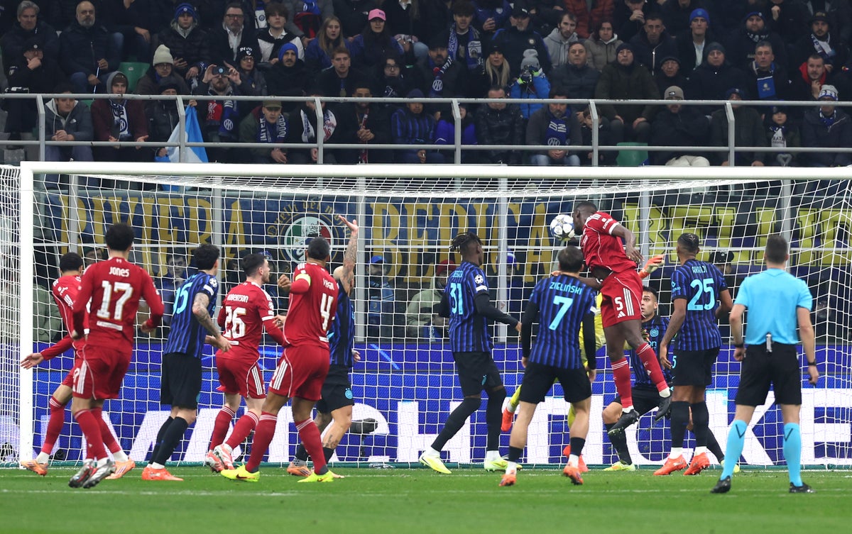 Ibrahima Konate's headed goal was ruled out for handball in the first half (Fabrizio Carabelli/PA Wire)
