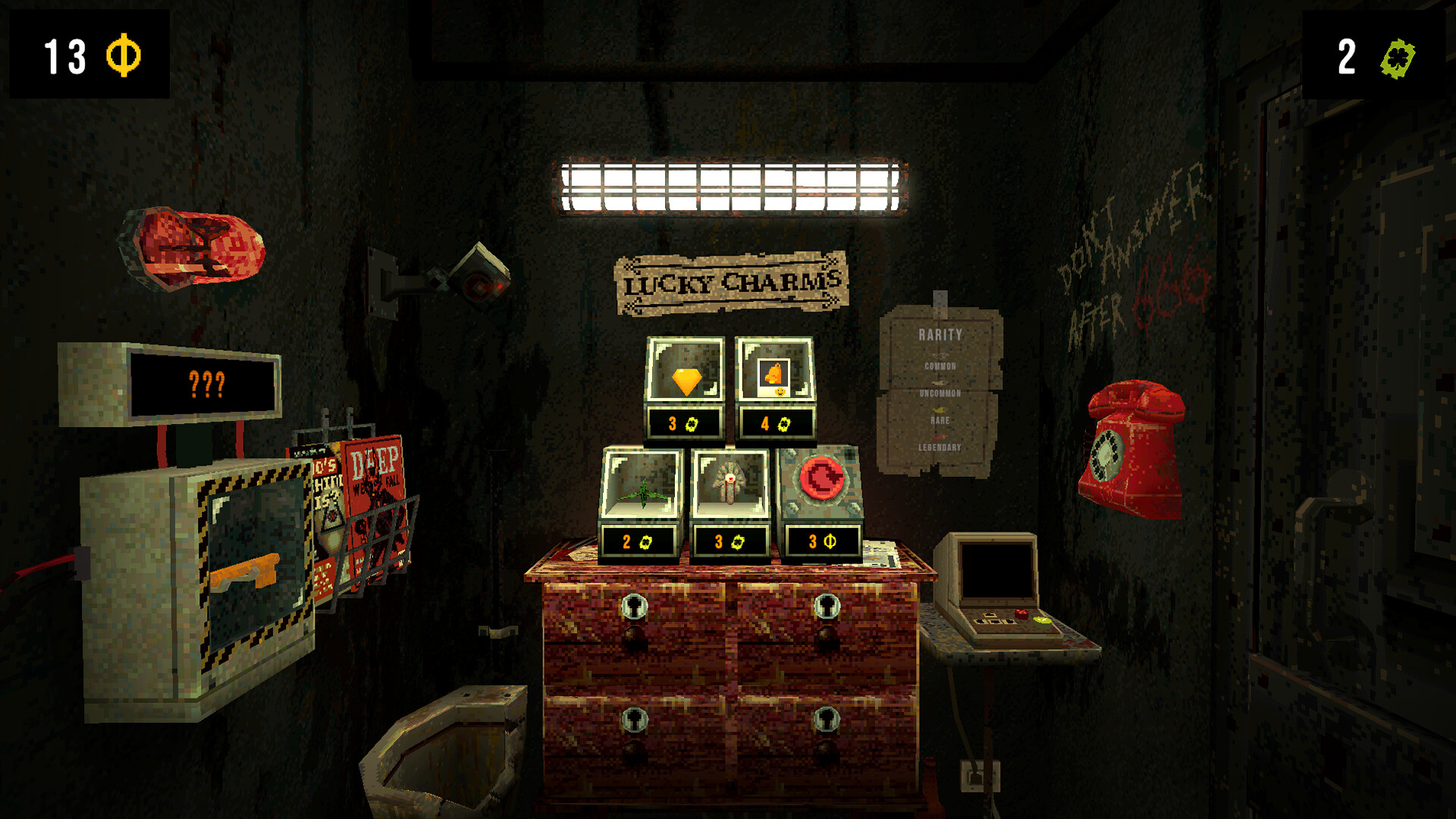 The charm selection wall in CloverPit.