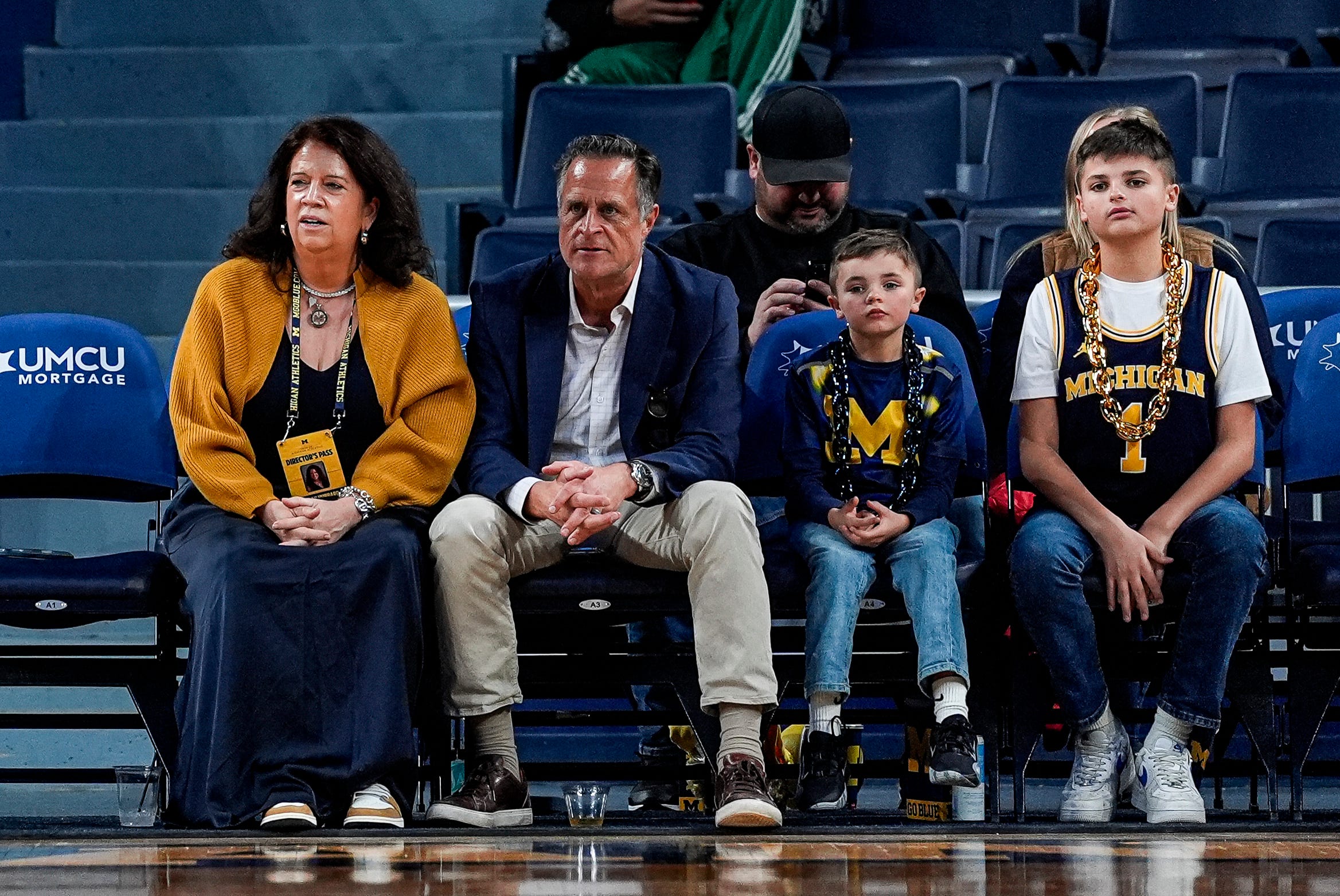 U-M regent Sarah Hubbard, left, watch the second half between Michigan and Middle Tennessee at Crisler Center in Ann Arbor on Wednesday, November 19, 2025.