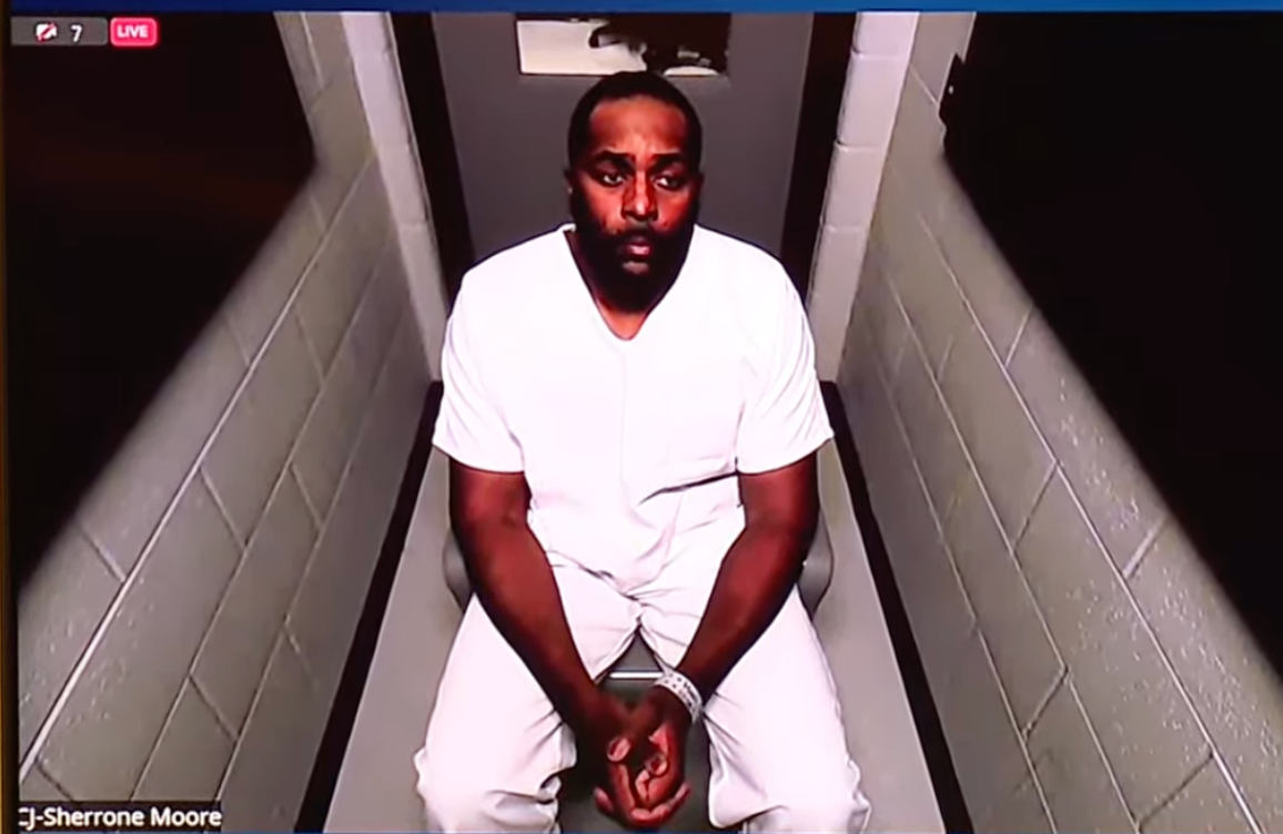 Former Michigan football coach Sherrone Moore on video during his arraignment on Friday, Dec. 12, 2025.