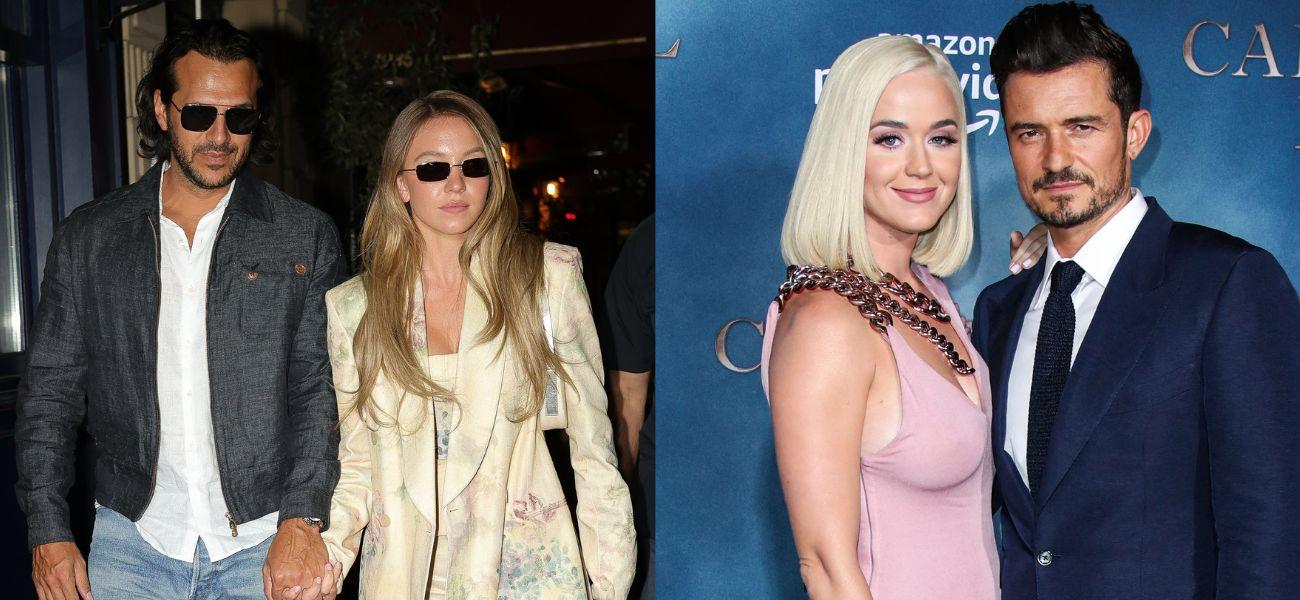 Sydney Sweeney And Jonathan Davino (left) Katy Perry and Orlando Bloom (right)