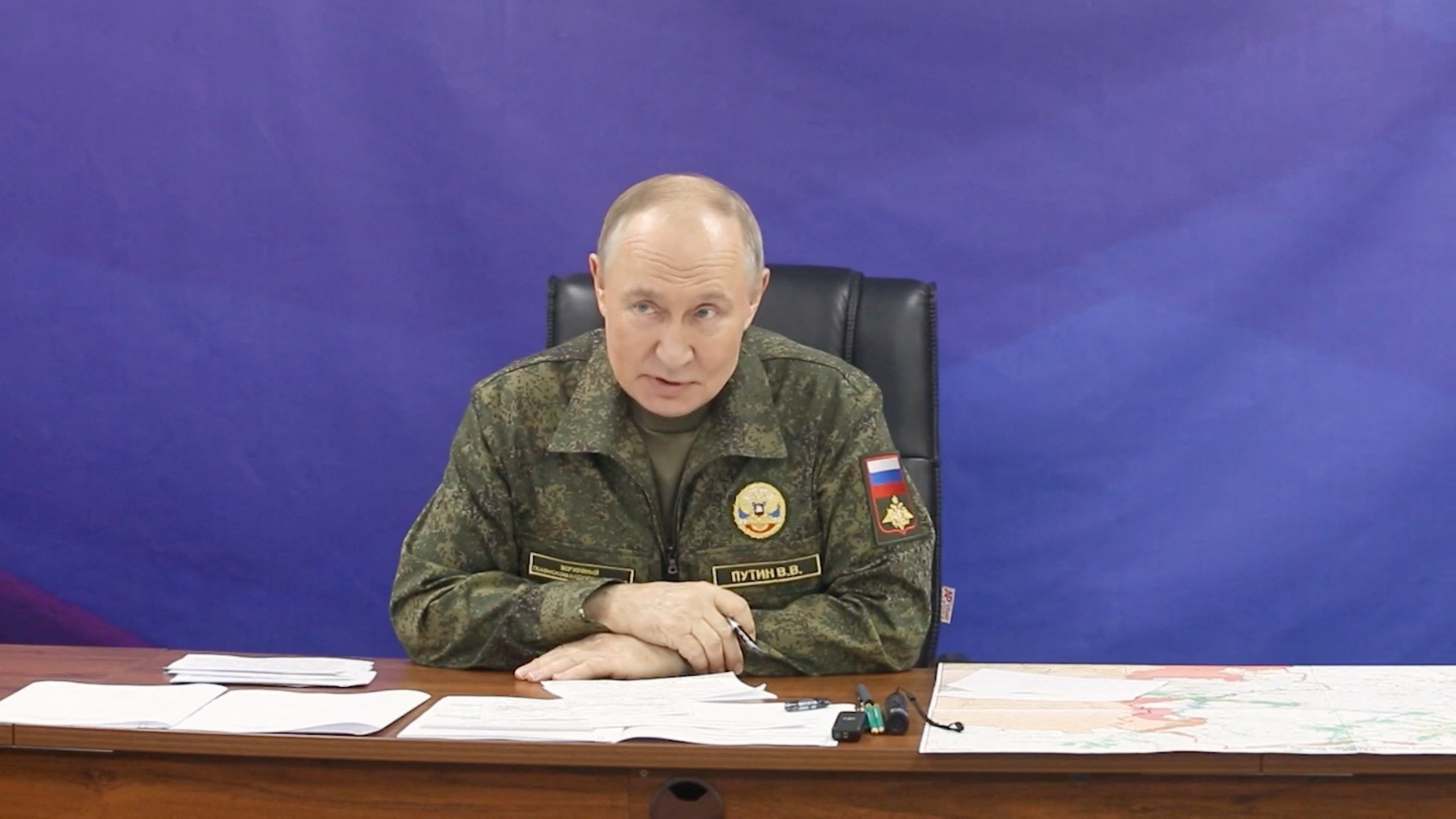 Russian President Vladimir Putin speaks, as he visits the army command centre in the course of the Russia-Ukraine conflict, in an unidentified location, in this still image taken from a video released October 26, 2025. Kremlin.ru/Handout via REUTERS ATTENTION EDITORS - THIS IMAGE WAS PROVIDED BY A THIRD PARTY. MANDATORY CREDIT.
