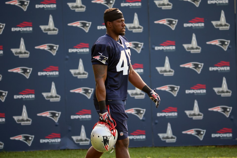 August 15, 2015: New England Patriots linebacker Cameron Gordon (45) during New England Patriots training camp. (Photo by Fred Kfoury III/Icon Sportswire/Corbis/Icon Sportswire via Getty Images)