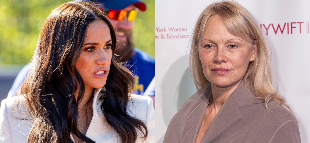 A photo collage of Meghan Markle and Pamela Anderson