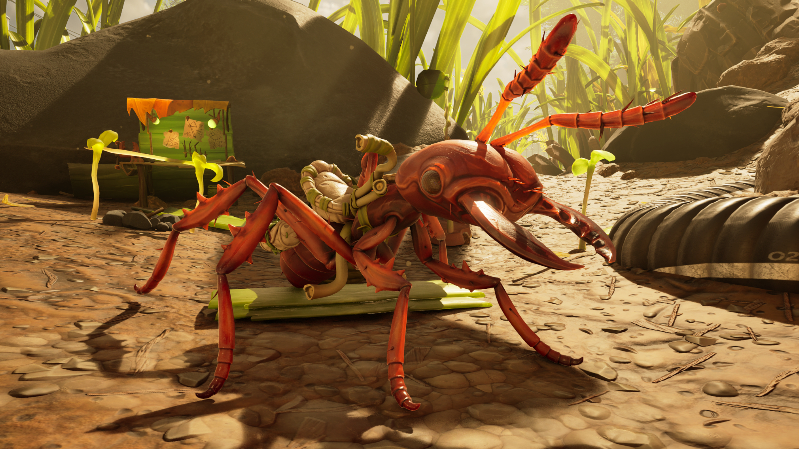 Grounded 2 Buggies: A red soldier ant buggy waiting inside a player's base.