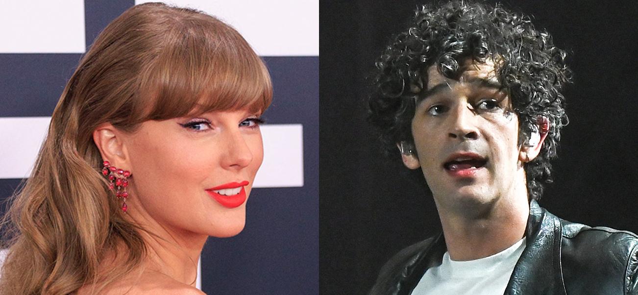 A photo collage of Taylor Swift and Matty Healy