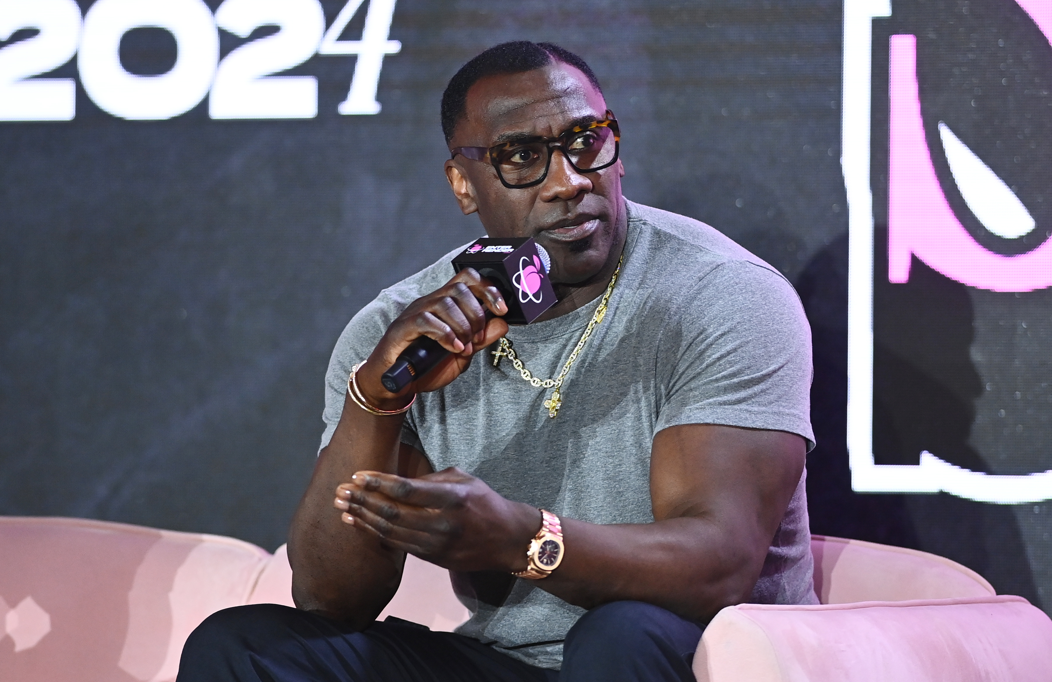 ATLANTA, GEORGIA - JUNE 14: Shannon Sharpe speaks onstage during the 2024 RenderATL Tech Conference at AmericasMart Atlanta on June 14, 2024 in Atlanta, Georgia. (Photo by Paras Griffin/Getty Images)
