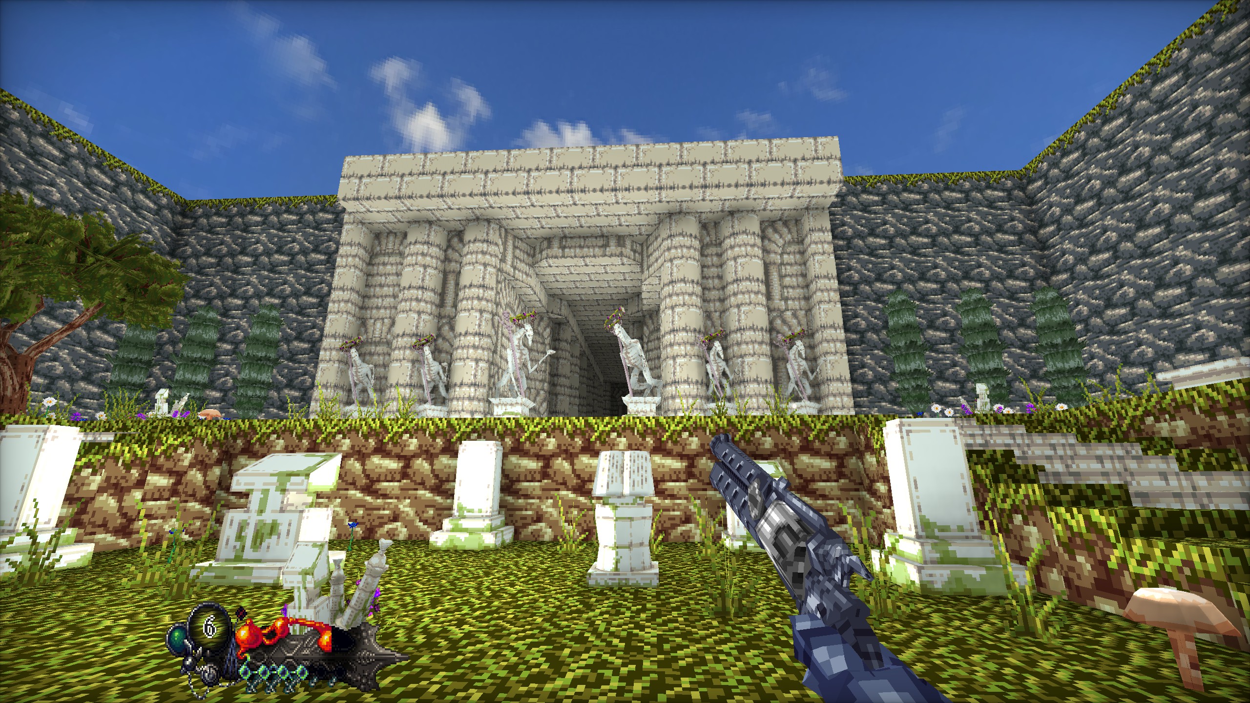 View of mausoleum overlooking a graveyard in Mohrta.