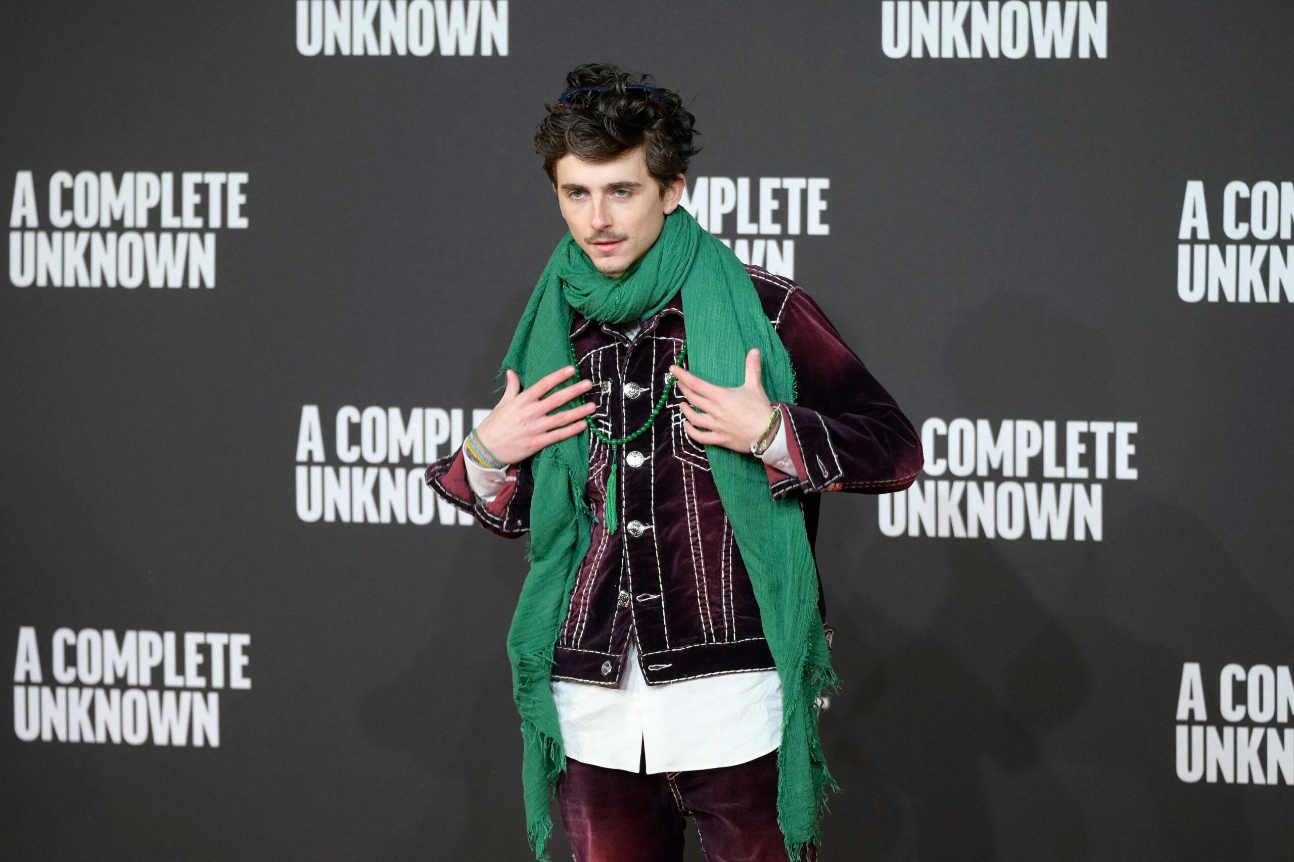Timoth&eacute;e Chalamet at A Complete Unknown red carpet in Rome, Italy