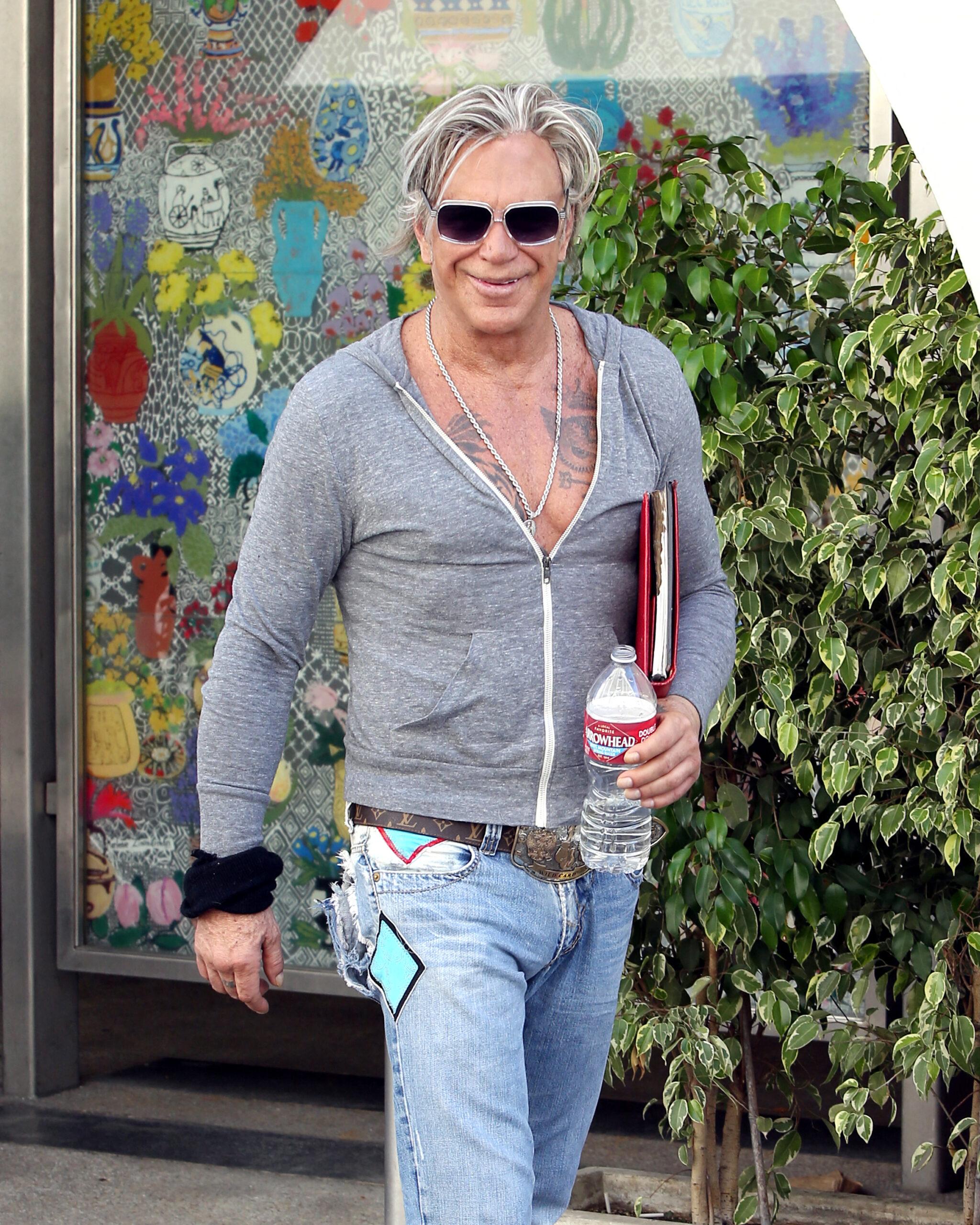 Mickey Rourke all smiles while out in Beverly Hills.