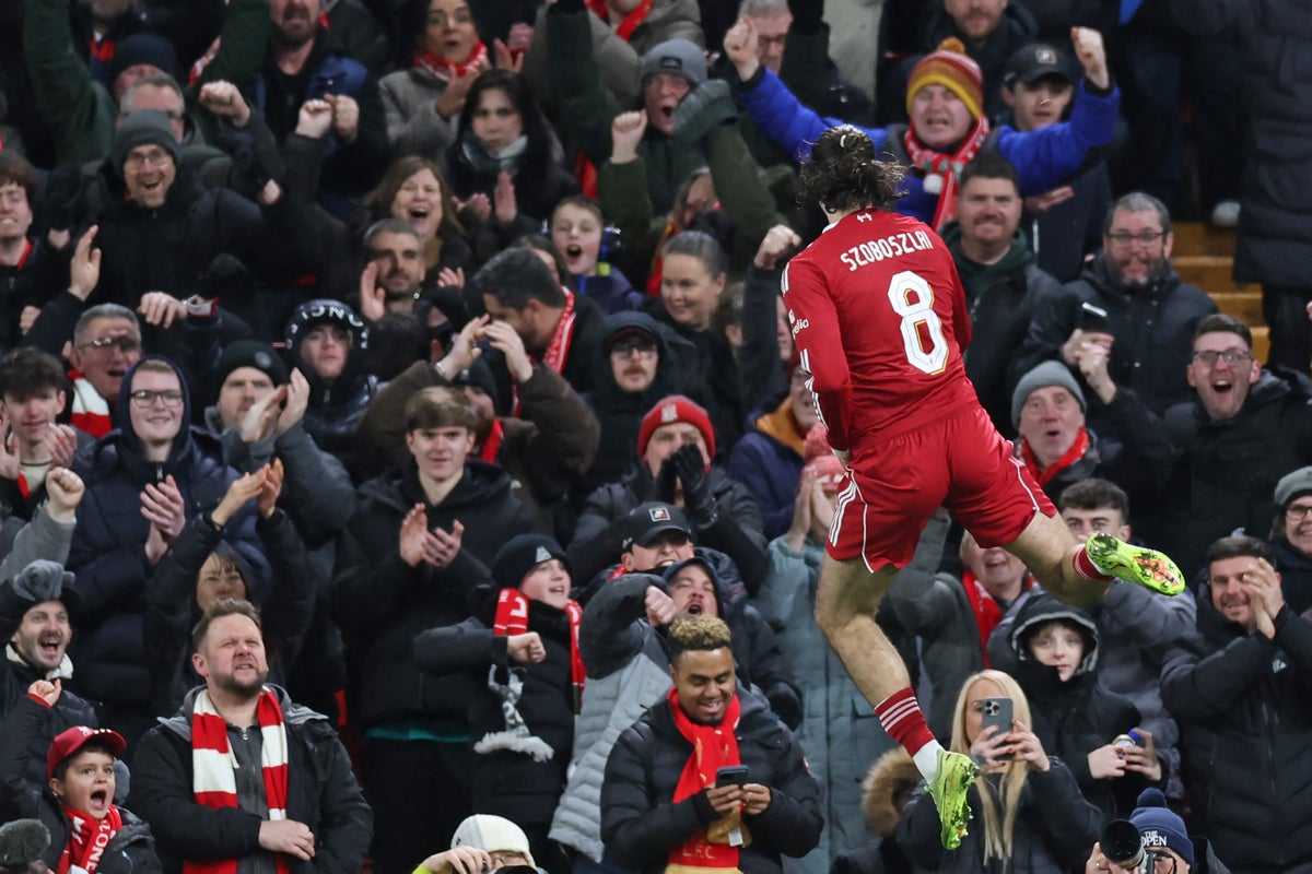 Szoboszlai&rsquo;s style and drive are reminiscent of another Liverpool No 8 (AFP via Getty Images)