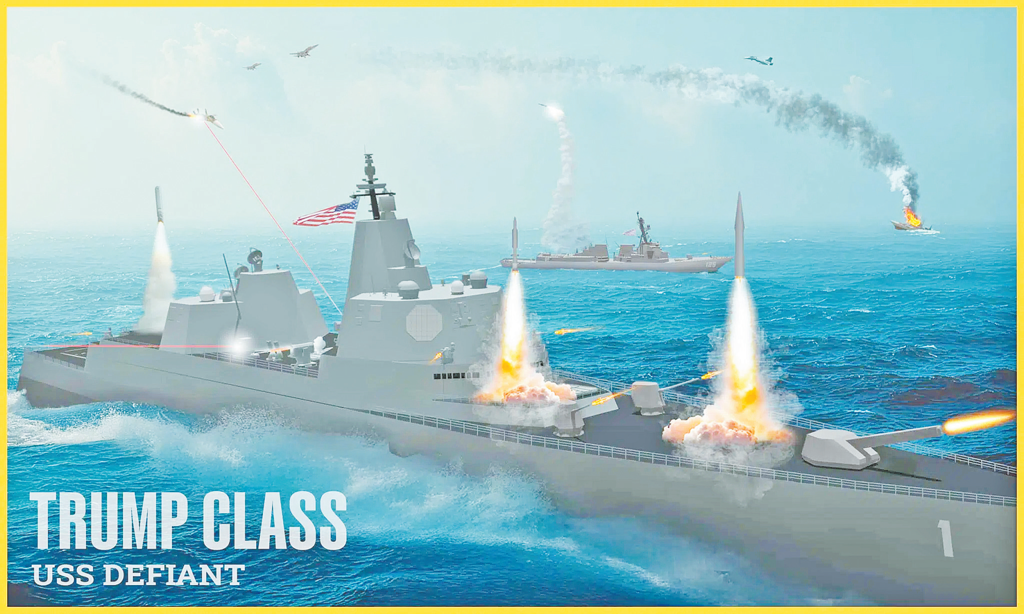 &ldquo;特朗普&rdquo;级战列舰首舰&ldquo;无畏&rdquo;号作战概念图。（美国海军）