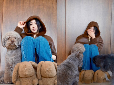 木村光希的兔子拖鞋又暖又可愛　愛犬全員黏上