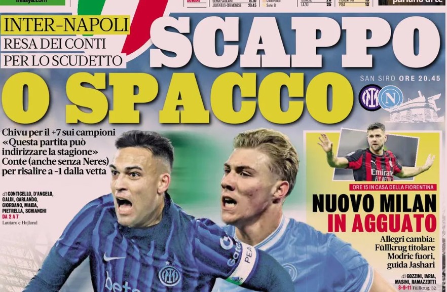 Today&rsquo;s Papers &ndash; Inter vs. Napoli, Scudetto on the table. Milan&rsquo;s rotations