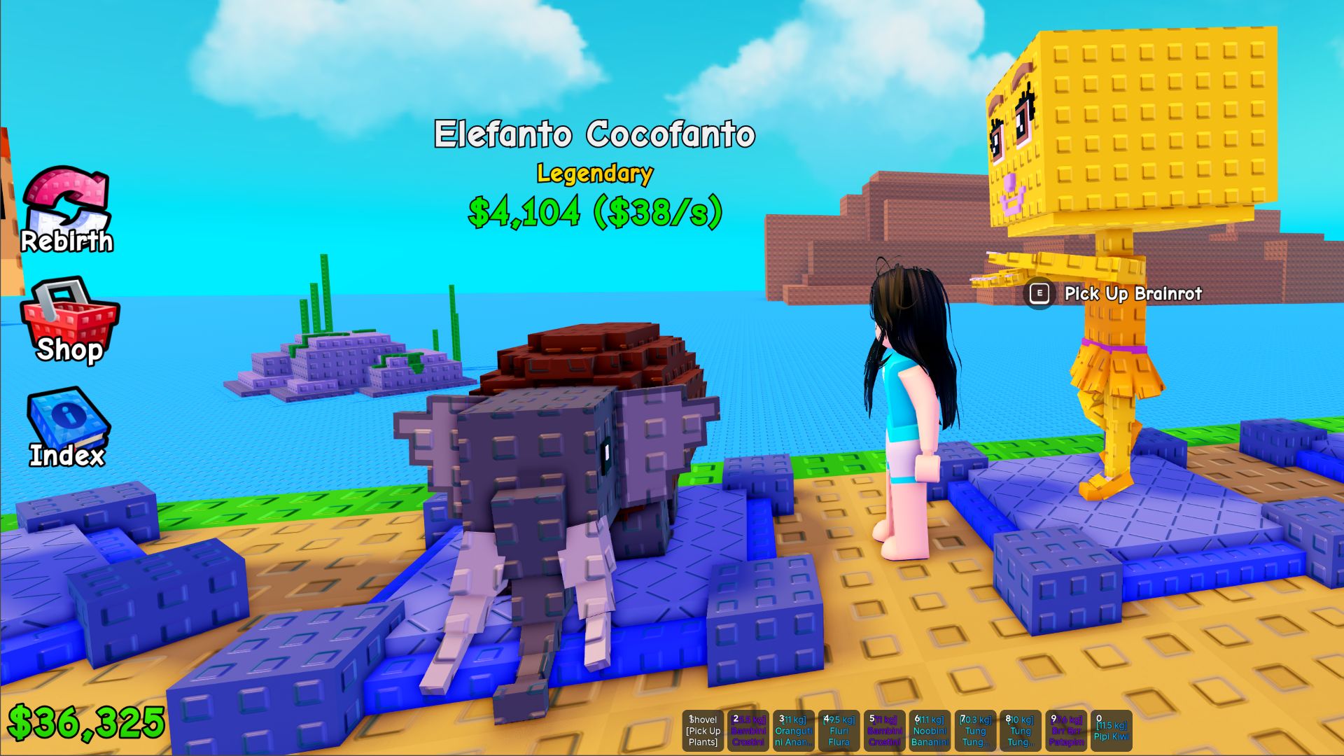 The Plants vs Brainrots UI with three menus to click on the left side. Clicking the Shop button takes you to the code redemption process.