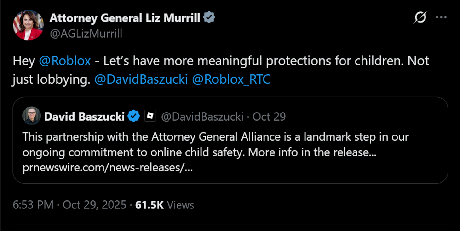 Hey @Roblox - Let&rsquo;s have more meaningful protections for children. Not just lobbying. @DavidBaszucki @Roblox_RTC