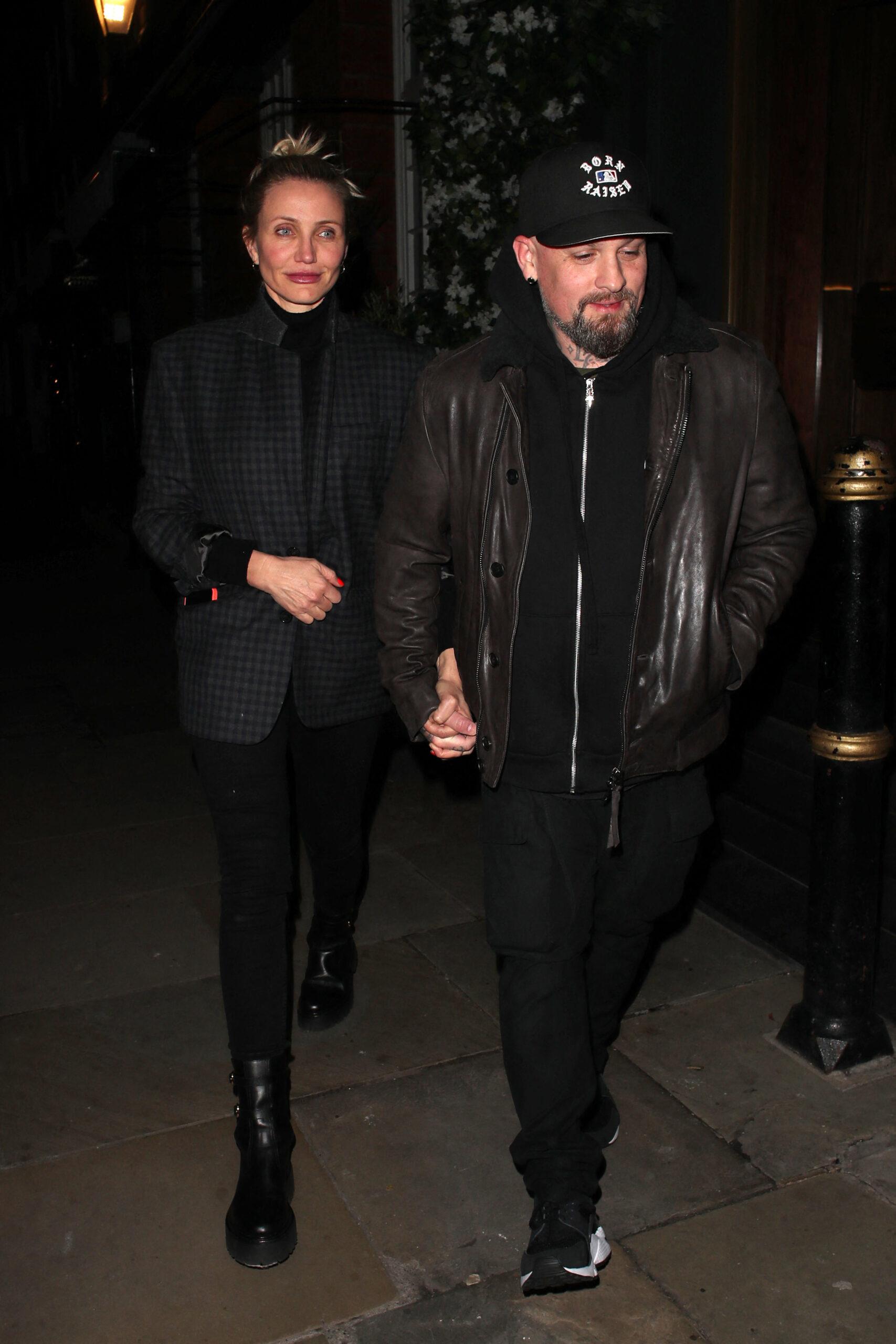 Cameron Diaz, Benji Madden and Jamie Foxx going for dinner at Sparrow Italia in Mayfair