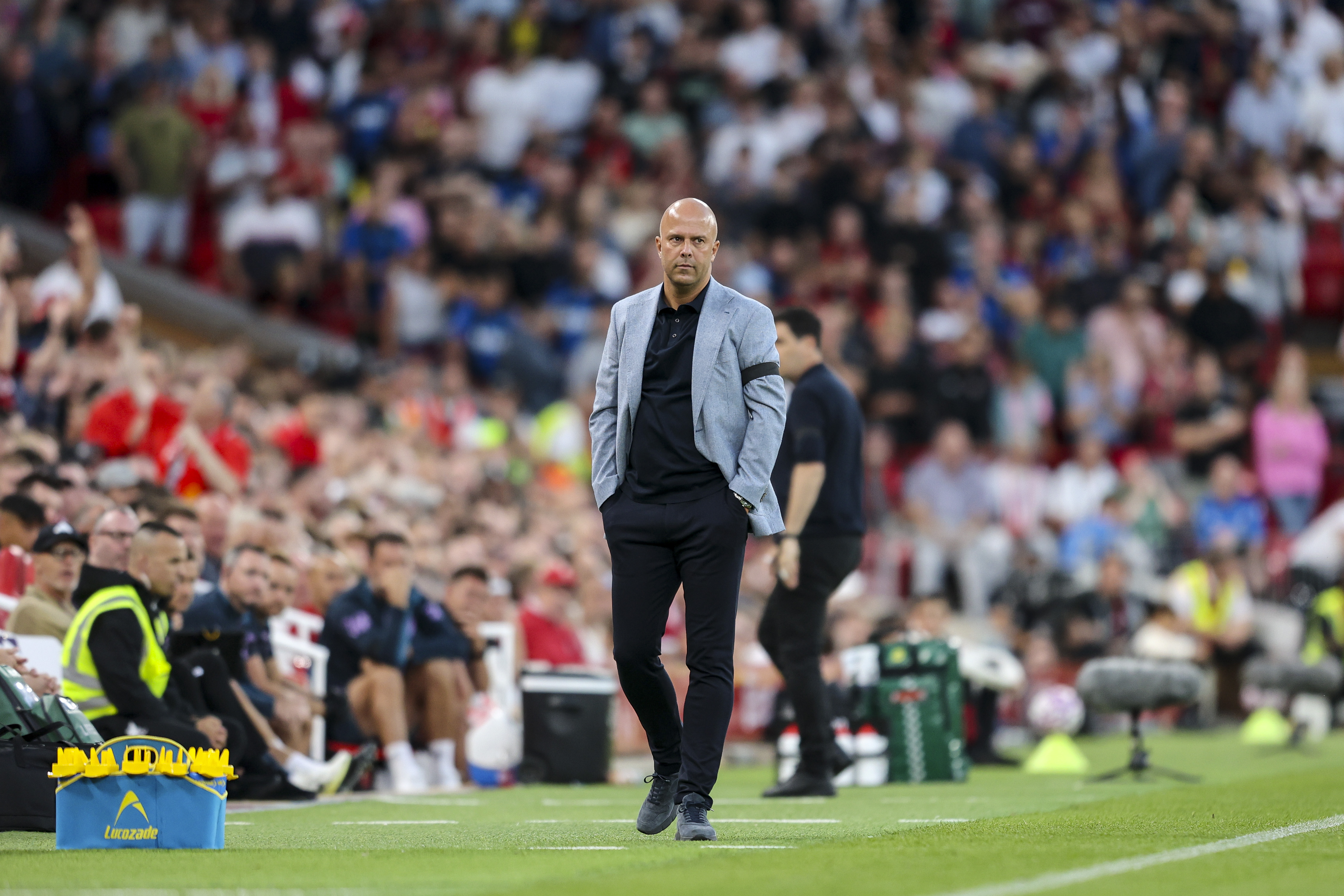 LIVERPOOL, ENGLAND - AUGUST 15: Head Coach Arne Slot of Liverpool during the Premier League match between Liverpool and Bournemouth at Anfield on August 15, 2025 in Liverpool, England. (Photo by Robin Jones - AFC Bournemouth/AFC Bournemouth via Getty Images)