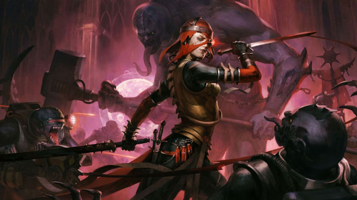 Kibellah stabs a group of genestealer hybrids