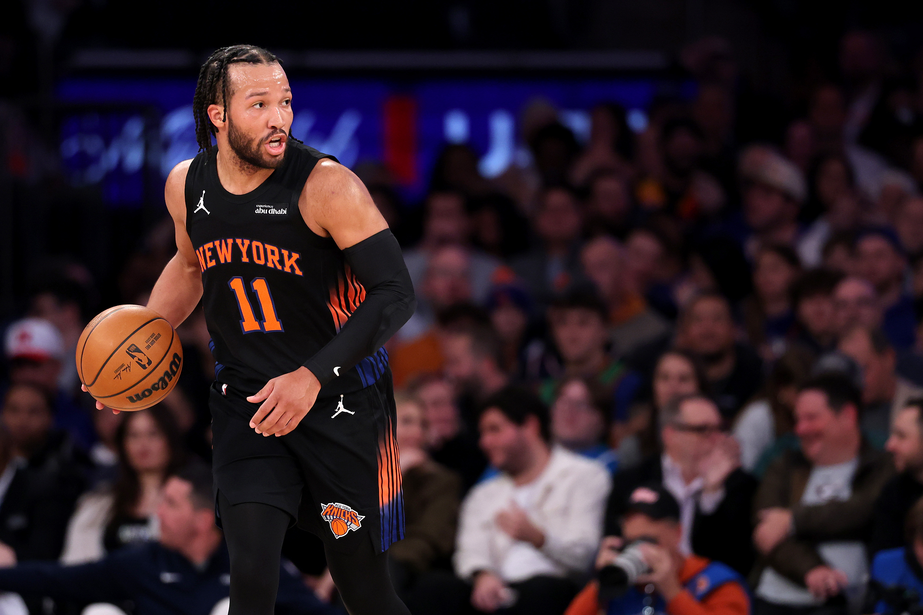 NEW YORK, NEW YORK - DECEMBER 05: Jalen Brunson #11 of the New York Knicks in action during the game against the Utah Jazz at Madison Square Garden on December 05, 2025 in New York City. (Photo by Kenneth Richmond/Getty Images)