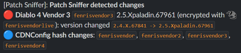 A screenshot of a sever update for an internal build of Diablo 4 with a version named called 2.5.Xpaladin.67961.