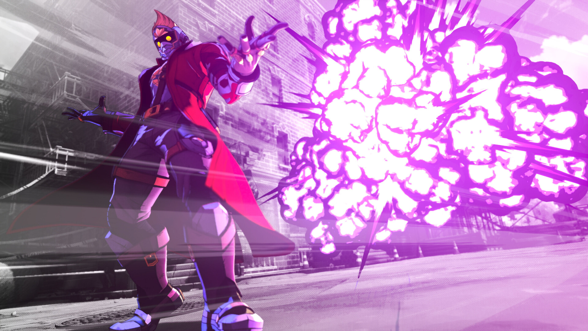 Starlord stands before an explosion in Marvel Tokon.