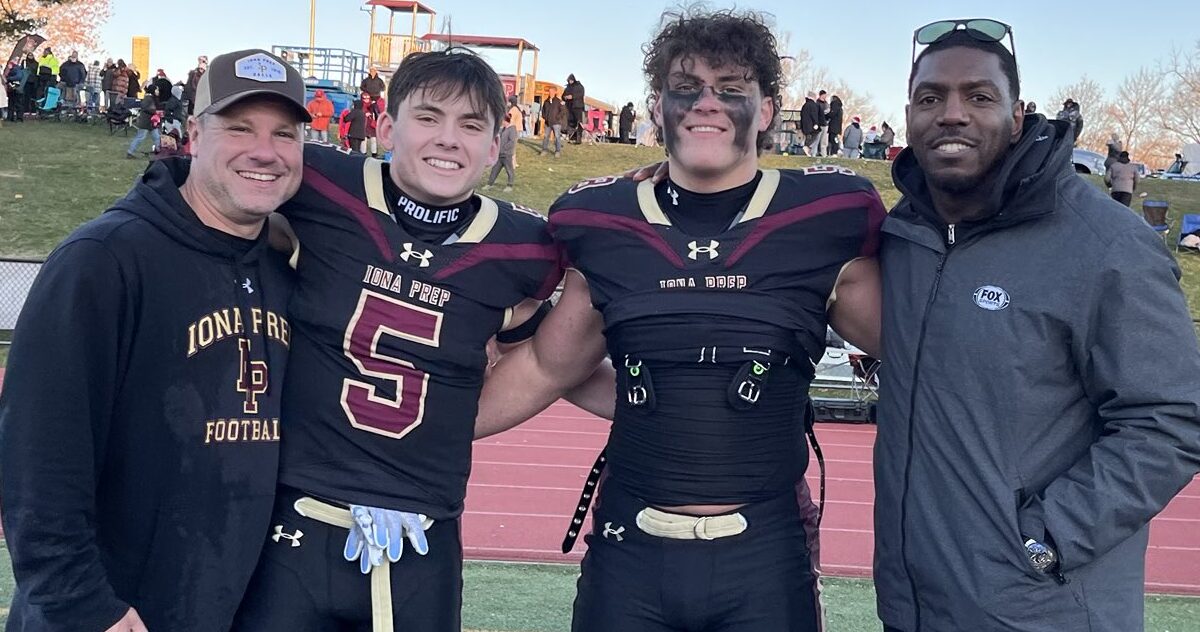 FOX Sports analyst Jonathan Vilma stopped by the Iona Prep-St. Francis game on Saturday; Photo courtesy of Iona Prep Football/X