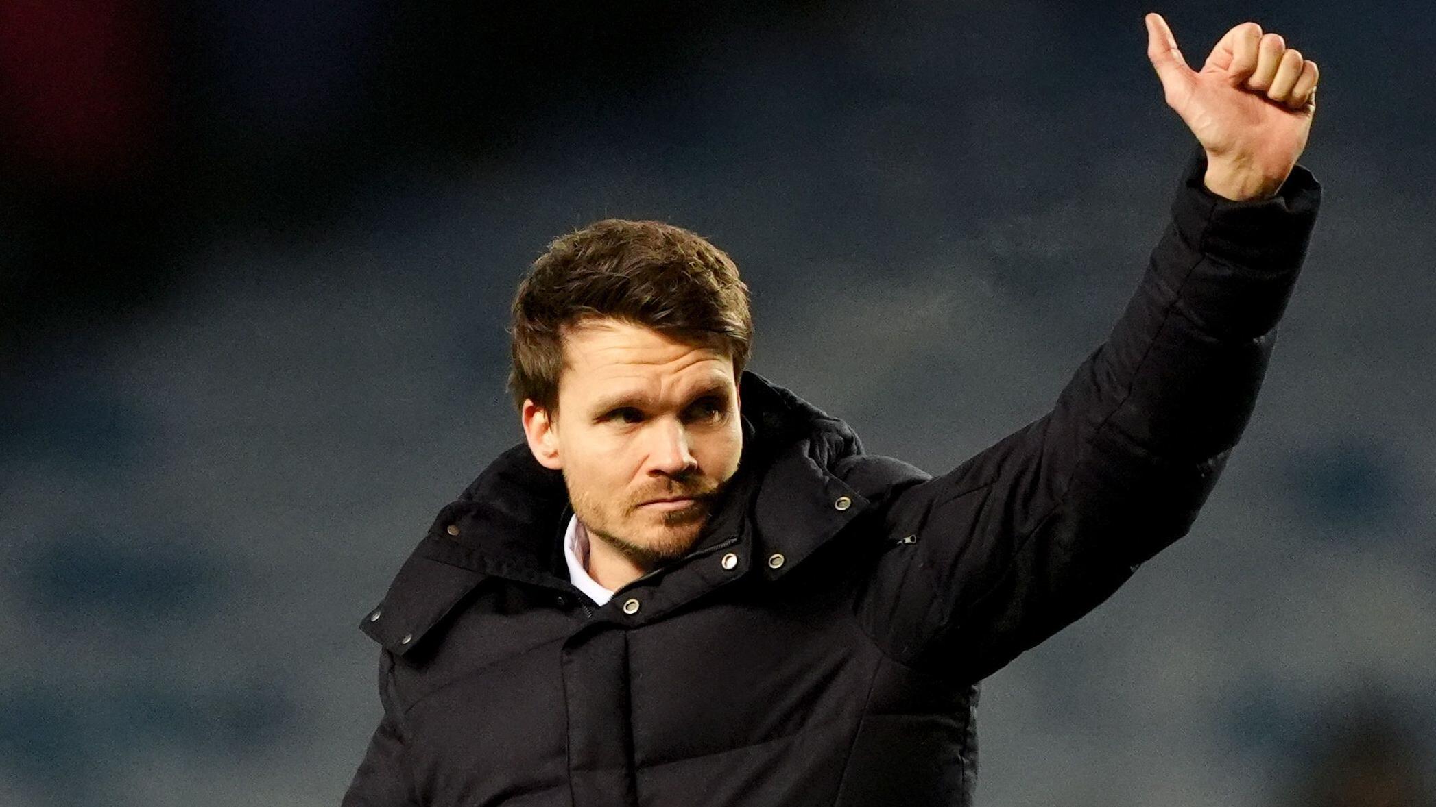 Rangers manager Danny Rohl celebrates at the final whistle after the 1-0 win against Hibernian in the Scottish Premiership at Ibrox