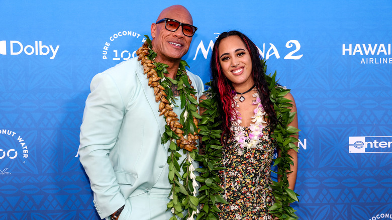 Dwayne Johnson and Simone Garcia Johnson attend the world premiere of 'Moana 2' at Lanikuhonua Cultural Institute on November 21, 2024 in Kapolei, Hawaii.